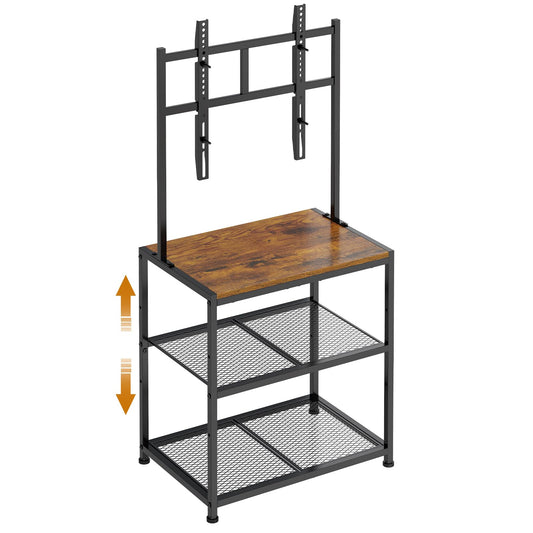 23 Inch to 50 Inch Floor Small Corner TV Stand with Storage Shelves for Living Room Bedroom, Universal Floor Television Stands with Mount, Rustic Brown Corner TV Table Desk Shelf for Small Space