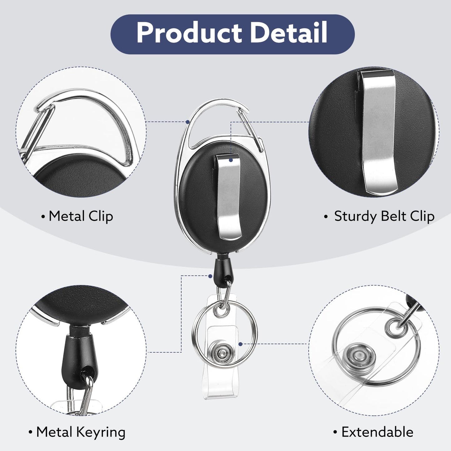 80 Pack Badge Reels Retractable ID Badge Holder with Carabiner Heavy Duty Badge Reel Clip and Key Chain for Work Office