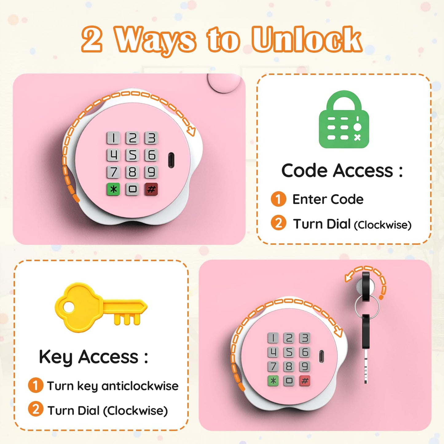 Mini Safe Box for Money Coin Cash-Piggy Bank for Kids, Electronic Small Safes for Boys Girls, Ideal Christmas Birthday Gift, DIY Stickers,Pink