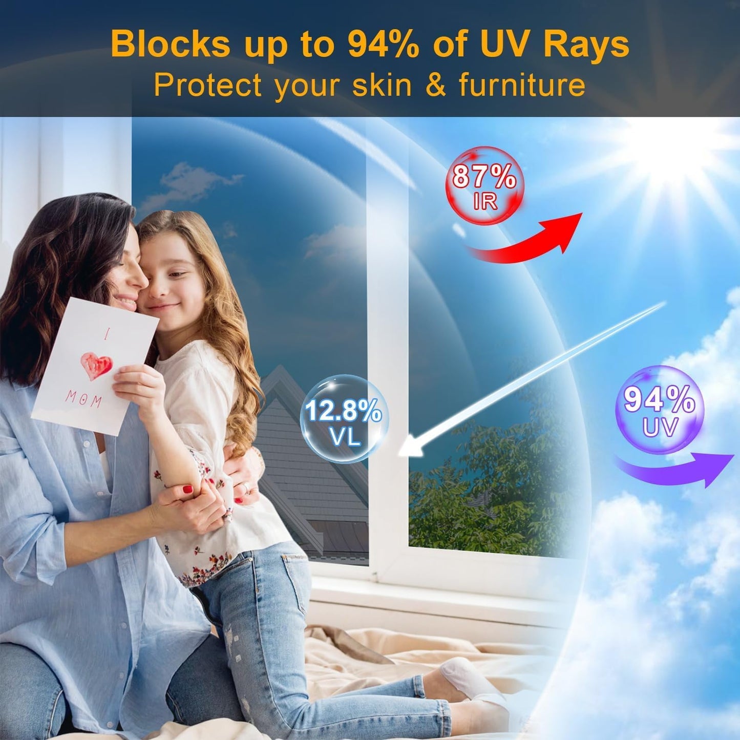 One Way Window Privacy Film See Out Not in, Window Tint for Home, Reflective Mirror Glass Windows Coverings Sun Heat UV Blocking, Black-Silver, 29.5 Inch x 157.4"