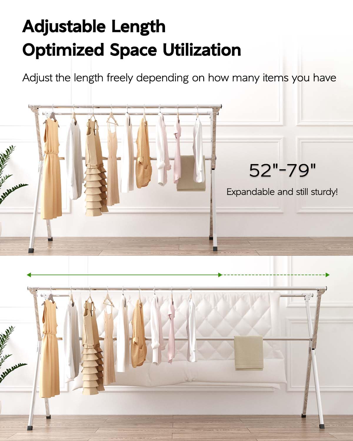Vikaqi Clothes Drying Rack 79 Inches Folding Indoor Outdoor, Drying Rack Clothing Collapsible, Foldable Laundry Drying Rack, Heavy Duty Stainless Steel Clothesline, Garmet Rack, 20 Hooks 12 Clips
