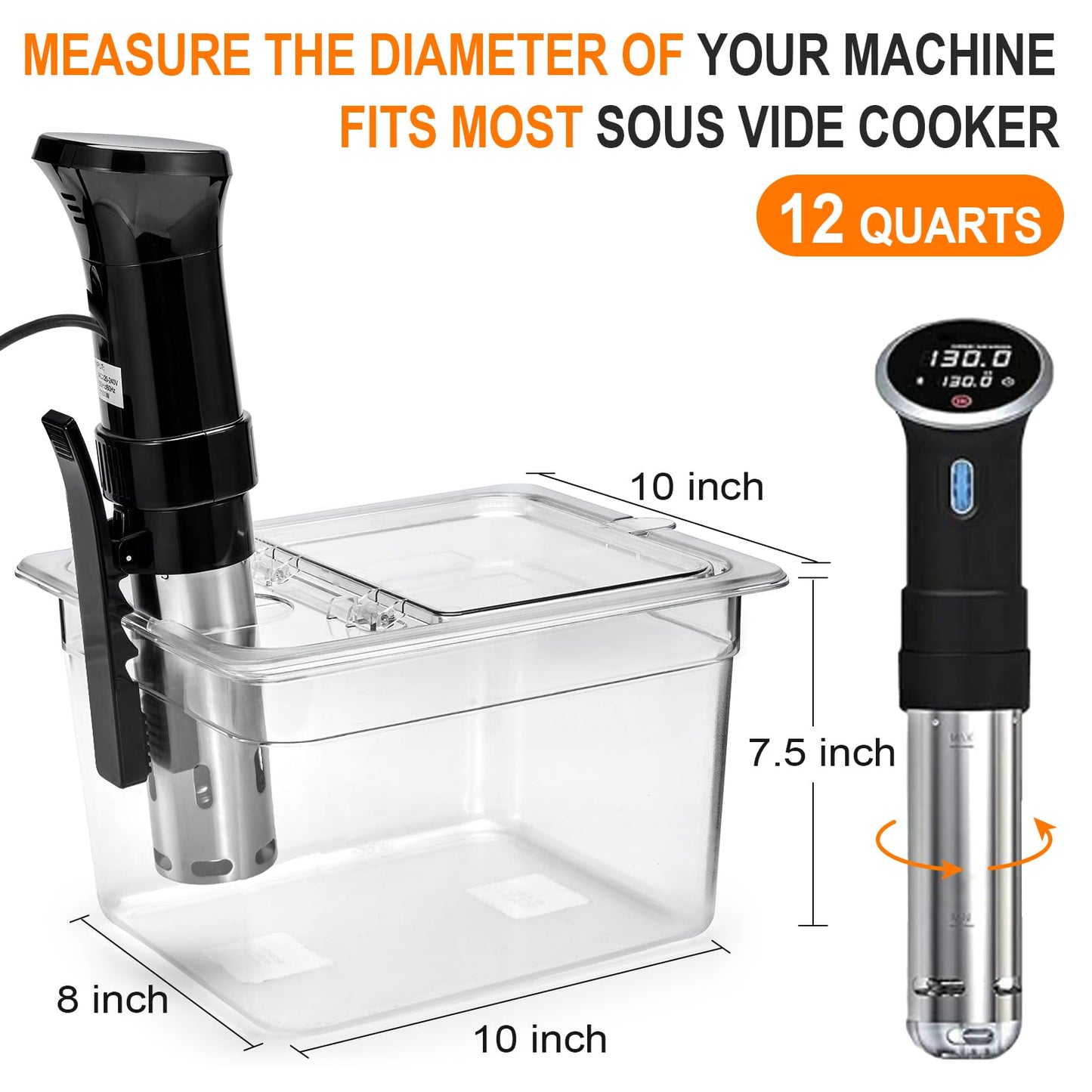 HOMENOTE Sous Vide Container 12 Quart with Universal Collapsible Hinged Lid,Complete Sous Vide Accessories Kit BPA Free,Compatible with Anova and Most Sous Vide Cookers（With Rack and Sleeve）