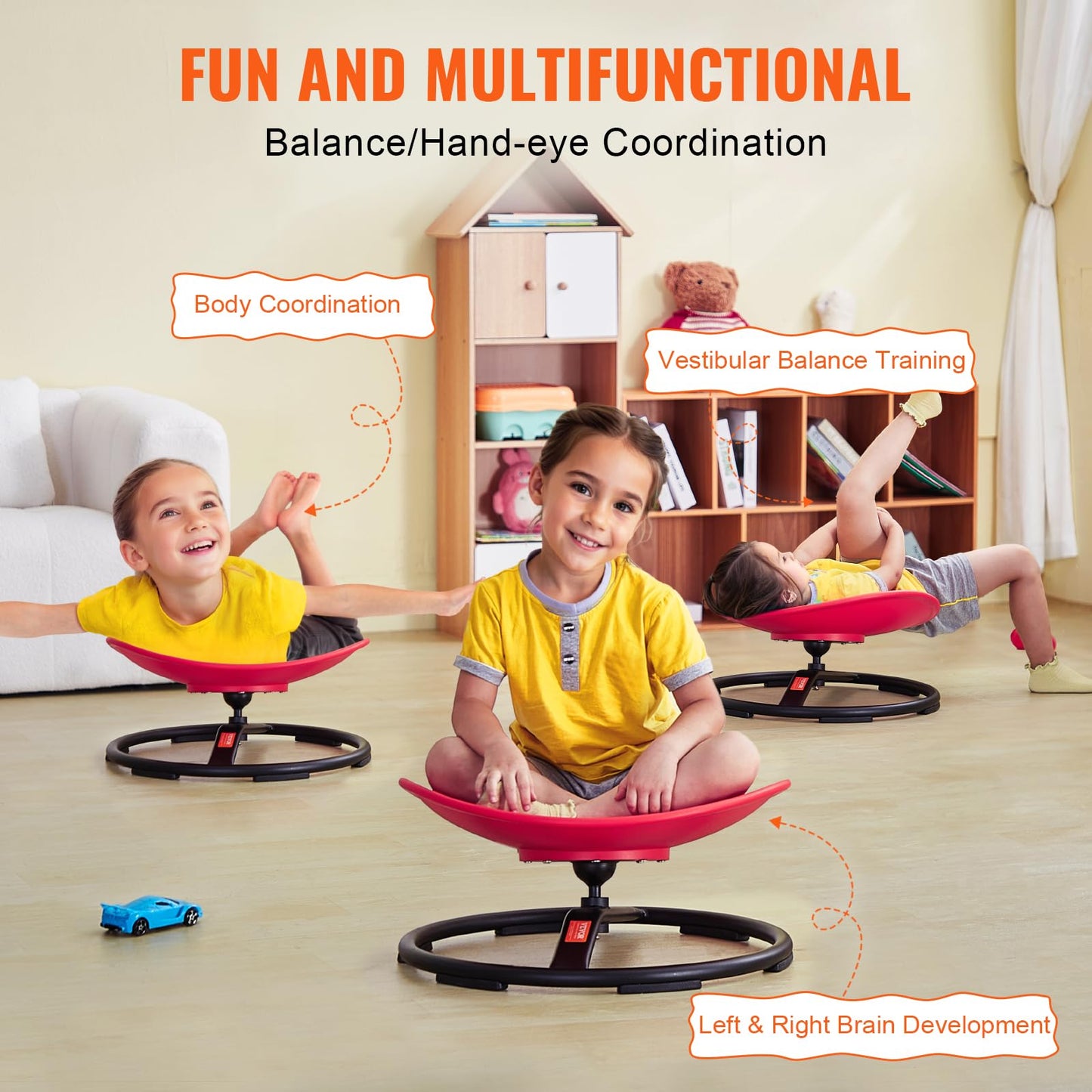 VEVOR Kids Swivel Chair, 220 LBS Capacity, Sensory Spinning Chair, Autistic Kids Sensory Toy Chair with Non-Slip Metal Base, Toddler Sit and Spin for Coordination Balance Focus Training Red