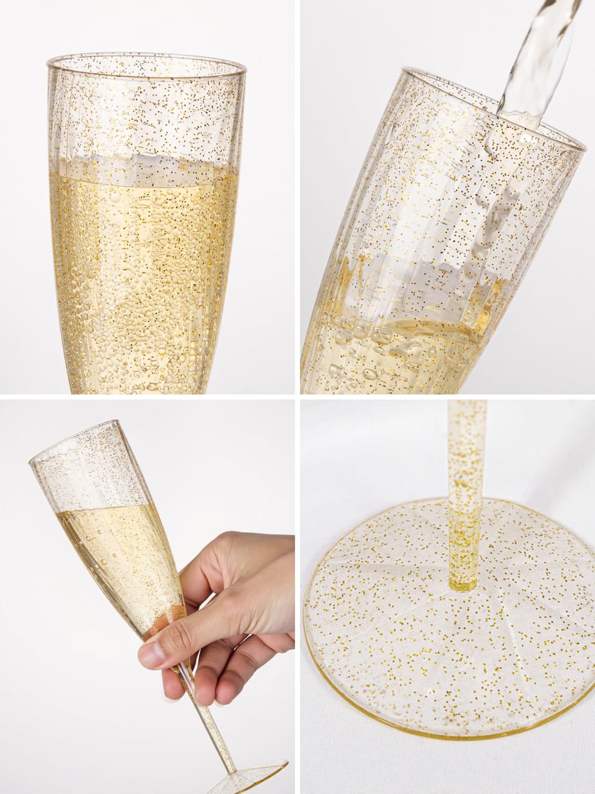 WDF 36-Pack Plastic Champagne Flutes - Gold Glitter Champagne Glasses Disposable - Perfect for Wedding/Birthday/Bridal Shower/Baby Shower/Graduation