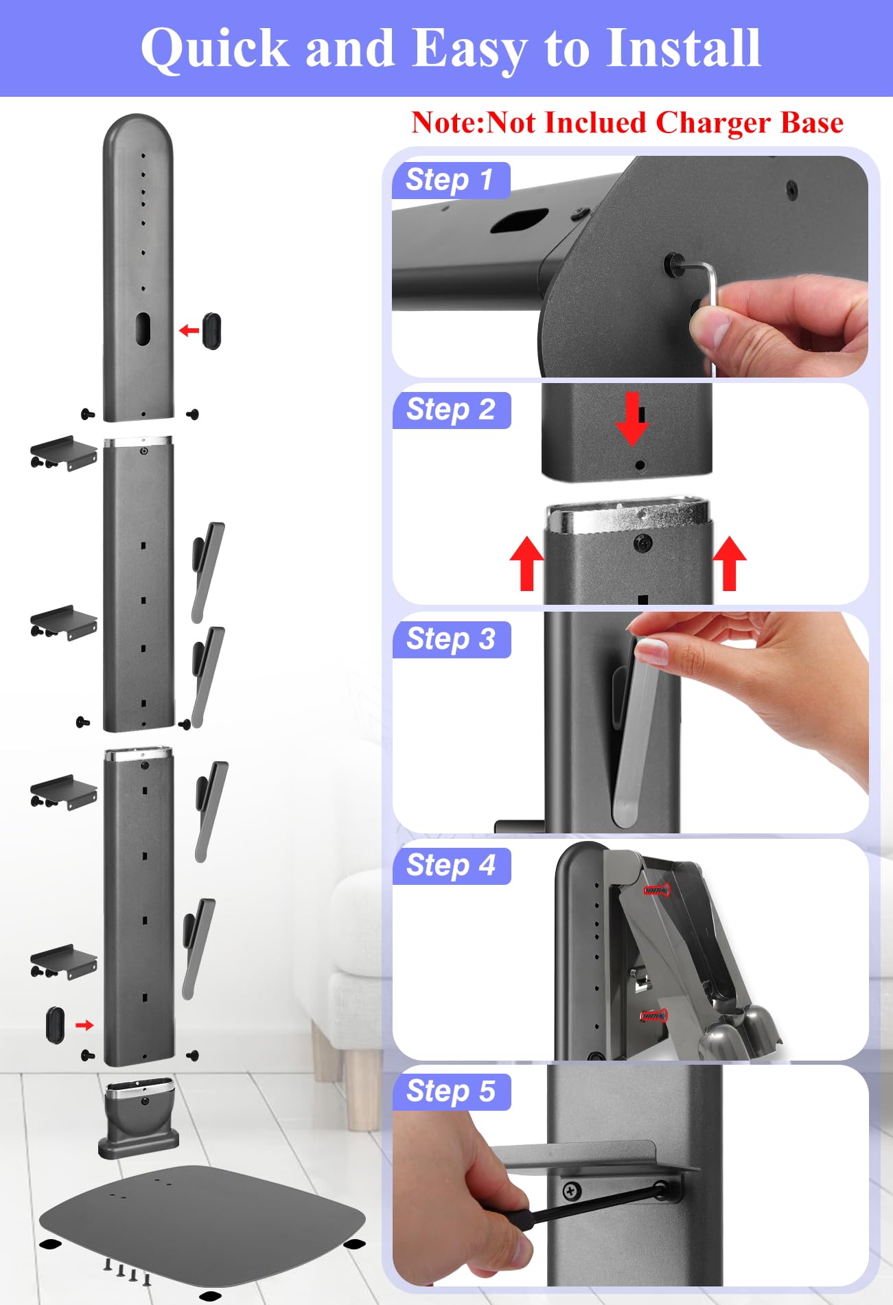 Haturi Premium Vacuum Stand for Dyson Gen5 V16,V15 V12 V11 V10 V8 V7 V6, Metal Attachment Holder with 4 Hooks & 4 Shelves, Hidden Cord Design, Space-Saving Storage Organizer for Dyson Cordless Vacuums