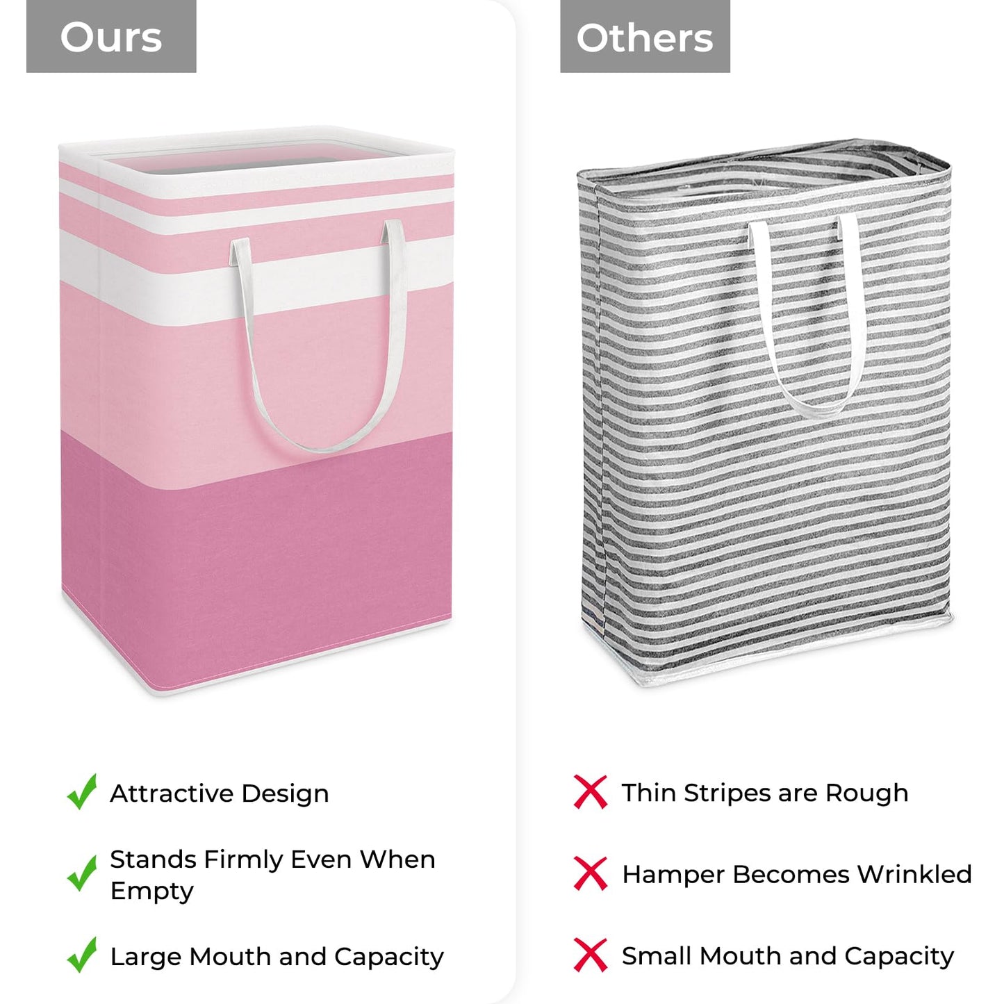 HomeHacks 2 Pack Large Laundry Baskets, Waterproof, Freestanding Laundry Hampers, Collapsible Clothes Hamper with Reinforced Handles in Laundry, College Dorm, Bathroom, Bedroom (Blue+Pink, 75Lx2)
