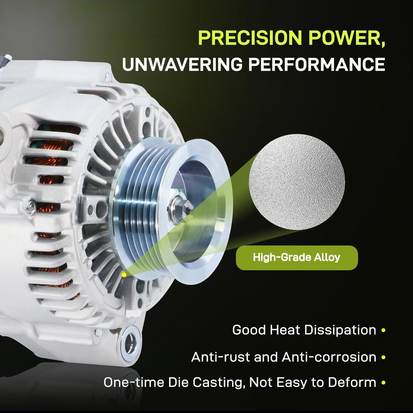13767N New Alternator Replacement for 1998-2002 Honda Accord 2.3 L4, 1998-1999 Acura CL 2.3L, 2000 2001 98 99 00 01 02, 400-52038 AND0145 40052038 31100PAAA01 101211-9990, 80A 12V CCW 6-Groove Pulley