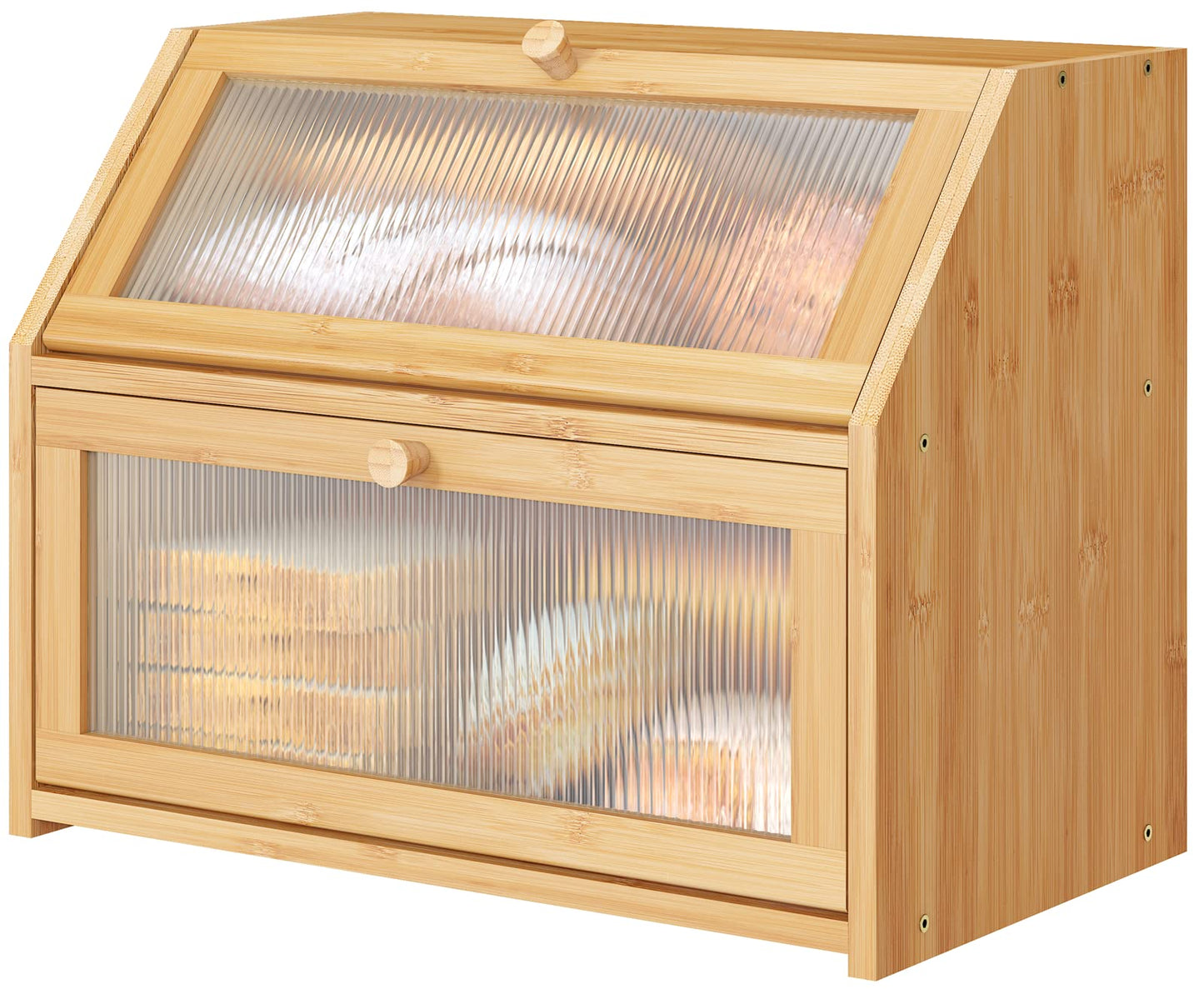 Vriccc Bread Box for Kitchen Counter, Large Bamboo Wood Double Layer Bread Box, Wooden Bread Storage Capacity