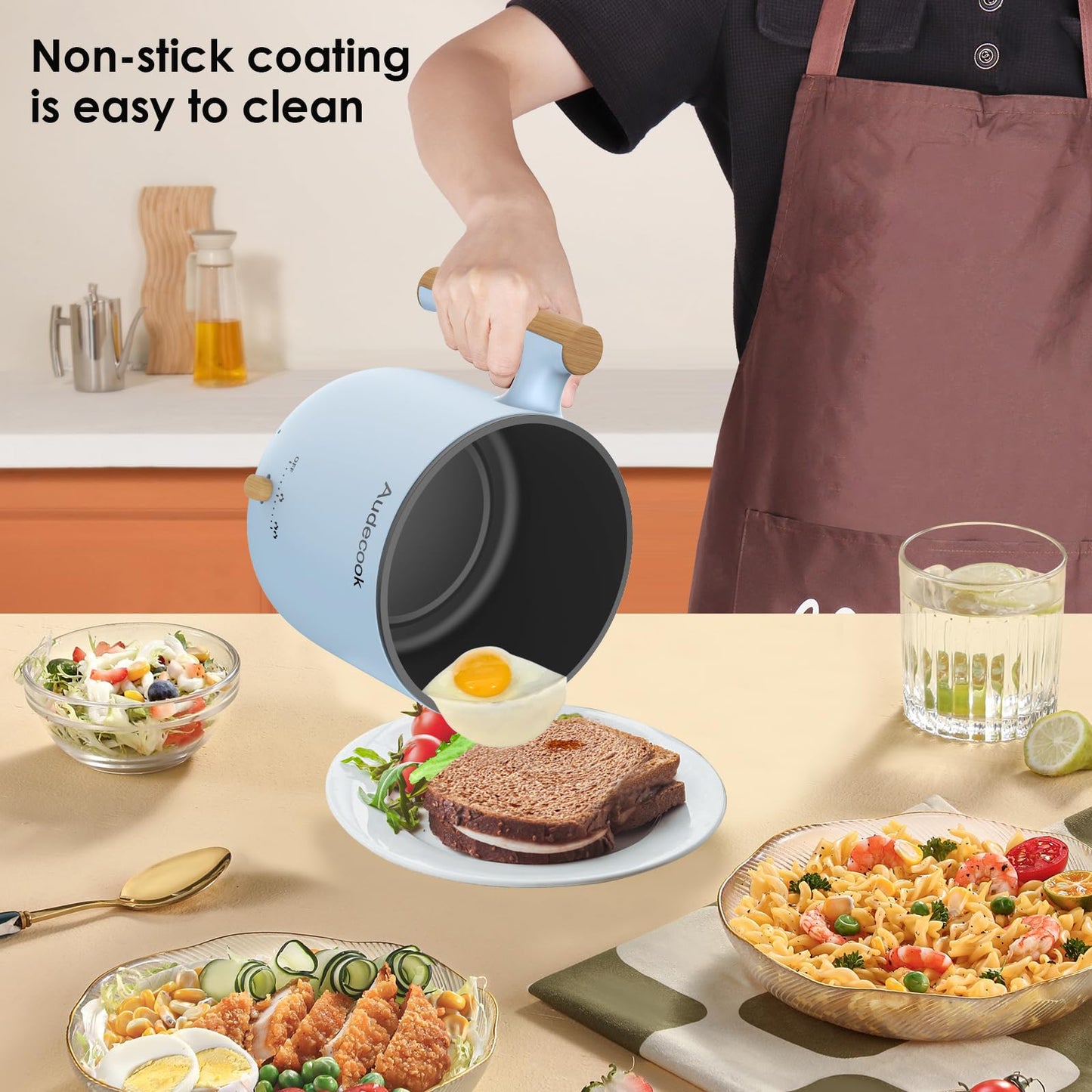 Audecook Hot Pot Electric with Steamer, 1.8L Portable Mini Travel Cooker, Multifunctional Non-Stick Electric Skillet for Stir Fry/Stew/Steam, Perfect for Ramen Noodles/Pasta/Egg/Soup/Oatmeal(Blue)