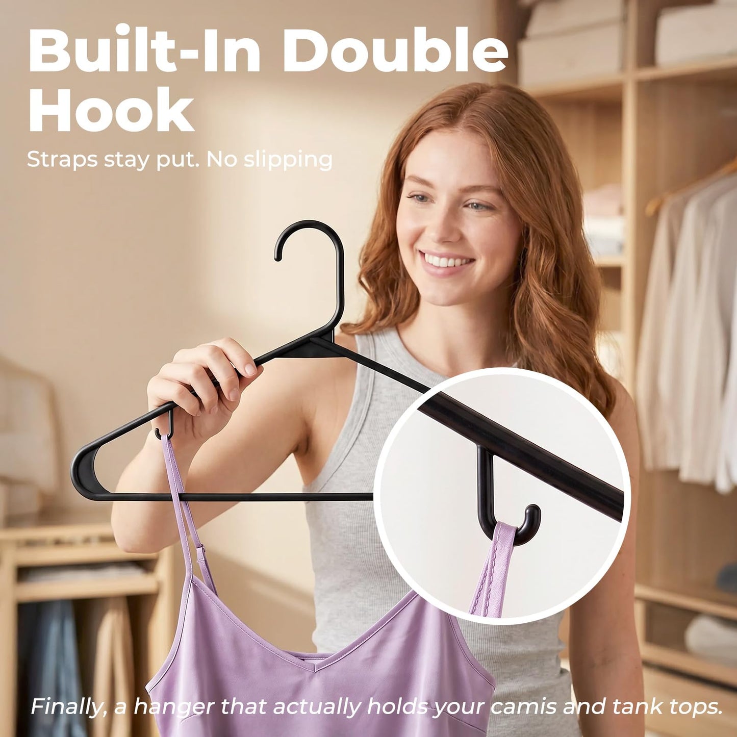 HOUSE DAY Black Plastic Hangers 60 Pack, Clothes Hangers with Non Slip Hooks, Durable & Space Saving Coat Hanger, Light-Weight Clothing Hanger, Perfect Closet Organizer for Everyday Use