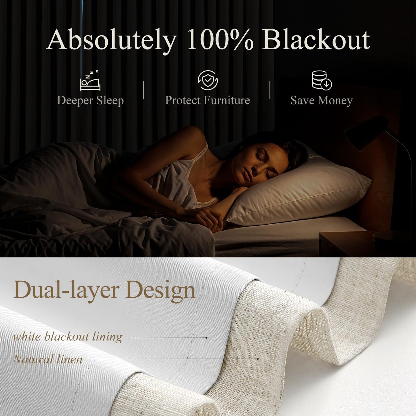 Pinch Pleated Curtains 100% Blackout Linen Curtains 90 Inches Long for Bedroom Living Room, Natural Memory Trained Thermal Insulated Room Darkening Window Pleat Drapes with Hooks, 2 Panels, 40"Wx90"L
