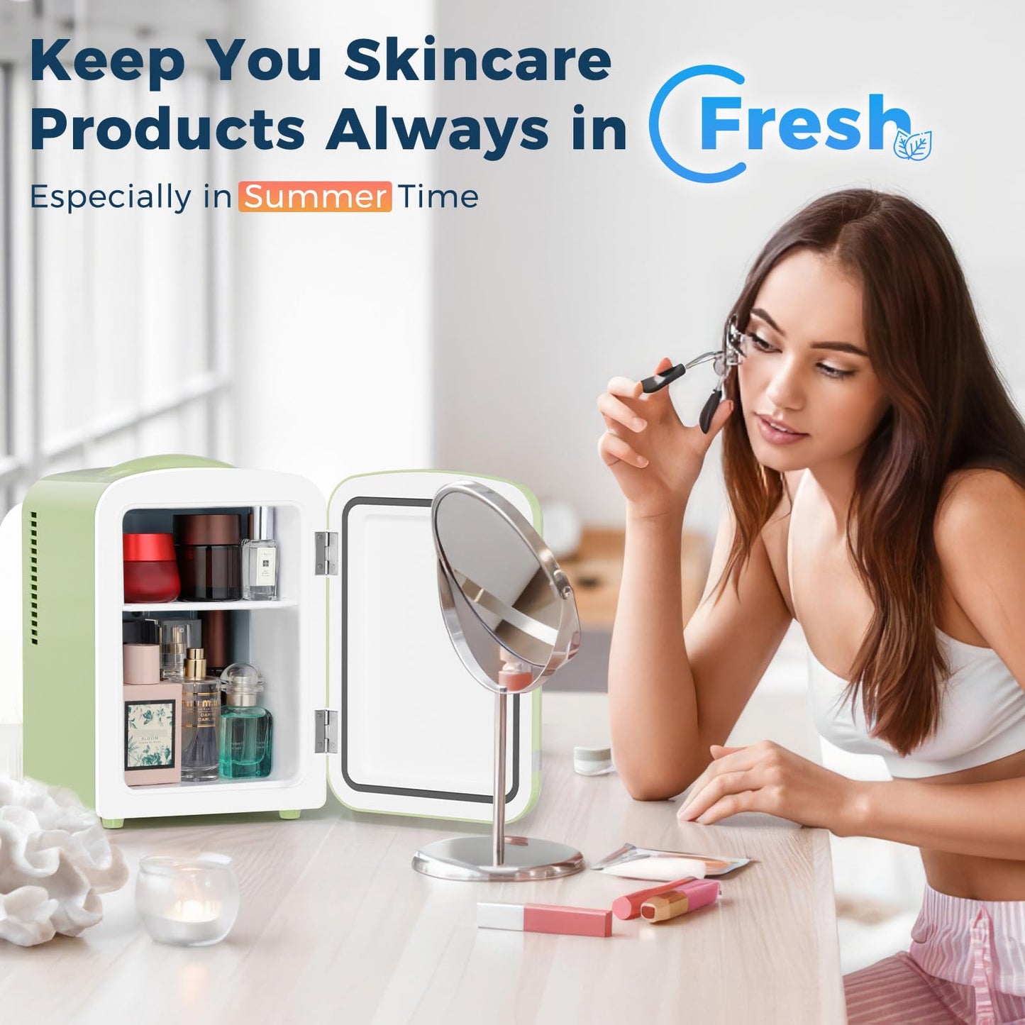 Antarctic Star 4L/6 Cans Compact Refrigerator,Portable Mini Fridge Skin Care,Cooler and Warmer for Bedroom,Car,Office & Dorm, Small Cooler for Cosmetics/Beverage/Food,GREEN