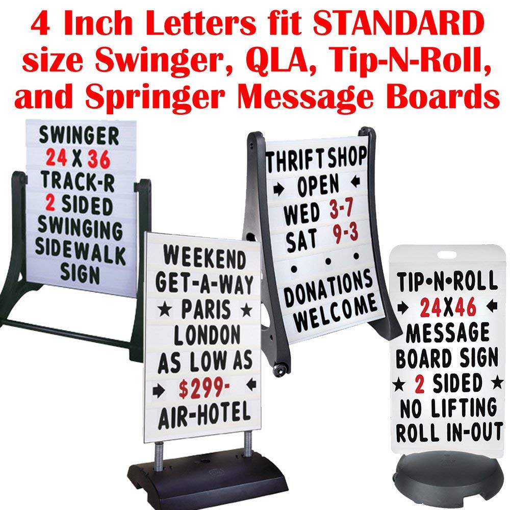 KitAbility Replacement Letters for White Message Board Sidewalk Signs with 4 Inch Tracks, 3 of Each Letter A to Z, Black on White Background