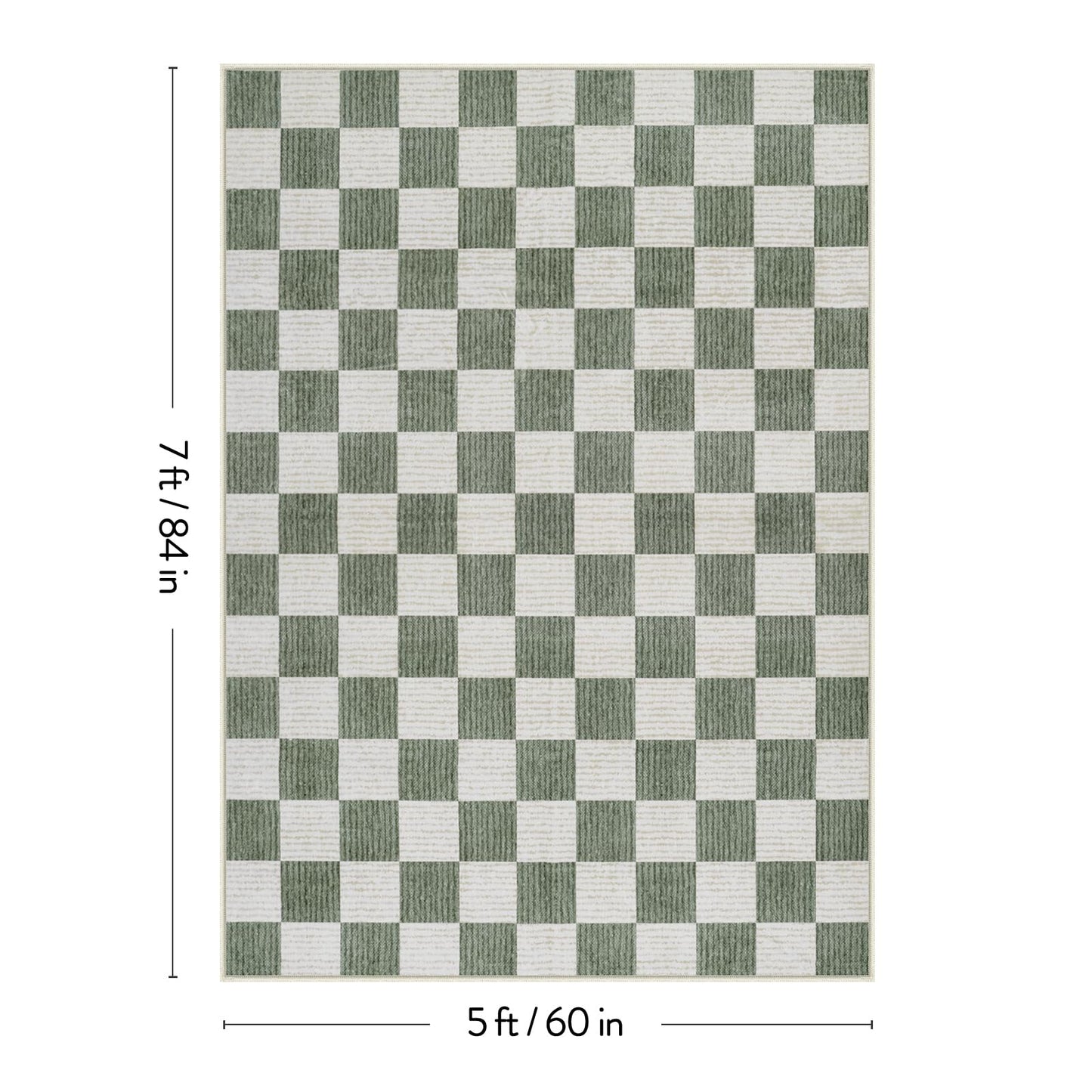 Machine Washable 5x7 Area Rugs for Living Room Checkered, Non Slip Soft Low Pile Farmhouse Geometric Modern Neutral Playroom Boys Rugs for Bedroom, Large Carpet Rugs for Dining Room(Sage Green,5'x7')