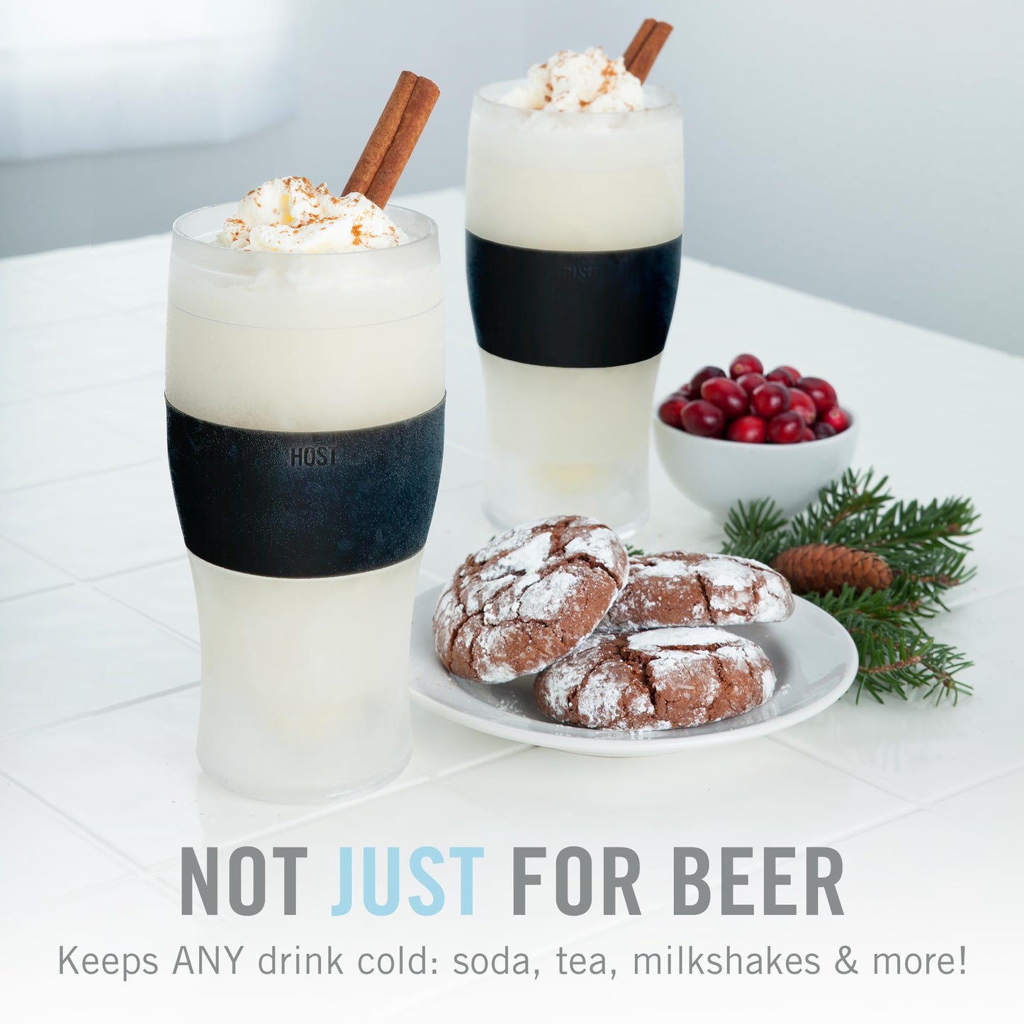 Host FREEZE Beer Glasses, Frozen Beer Mugs, Freezable Pint Glass Set, Insulated Pint Glass to Keep Your Drinks Cold, Double Walled Insulated Glasses, Tumbler for Iced Coffee, 16oz, Set of 2, Black
