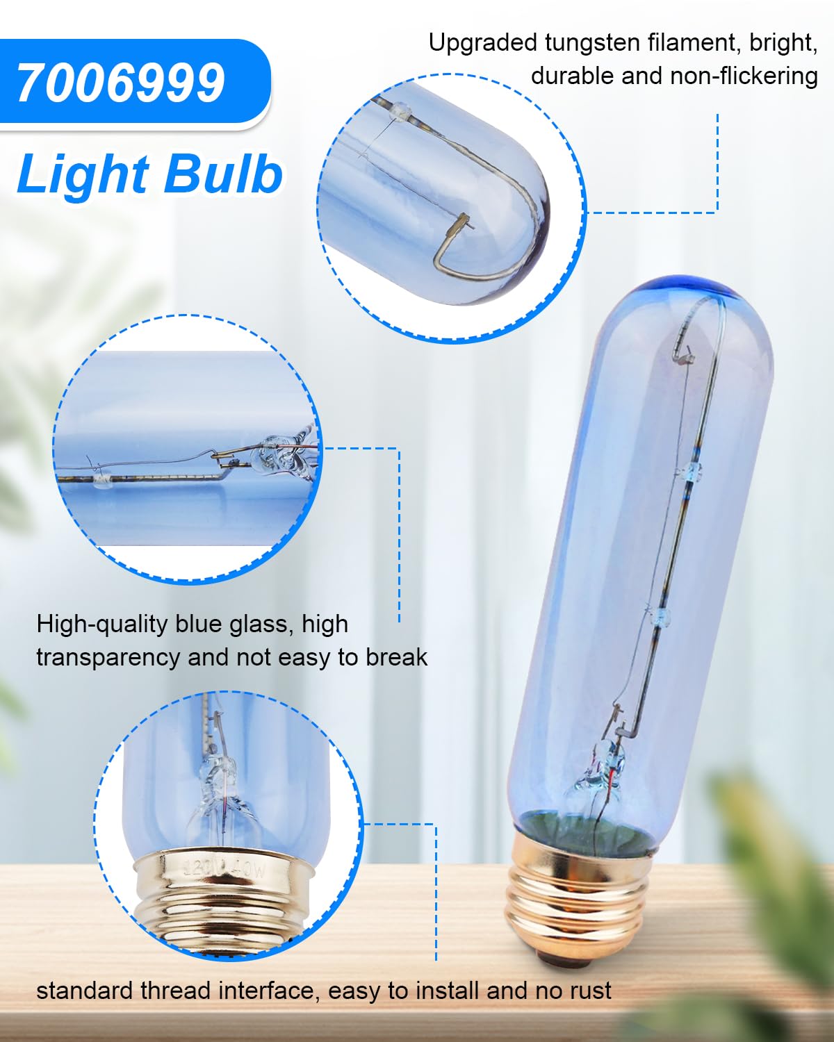 ULXIOM 4 Pack 7006999 Lamp Blue Glass Bulb Light Replacement Fit for Sub-Zero Refrigerator Subzero Freezer, E26 40W, Replace 3030040