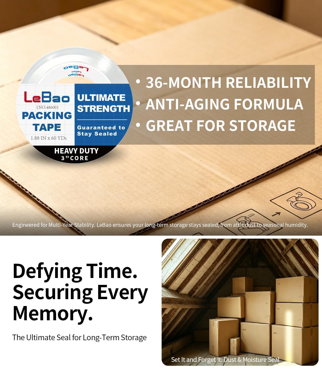 LeBao Clear Heavy Duty Shipping Packing Tape with Metal Dispenser, 12 Rolls 2.7 Mil Thick Ultra Strong Packaging Tape Refills Extreme Grip for Moving, Packaging, Storage Boxes Sealing 1.88 in x 60 Yds