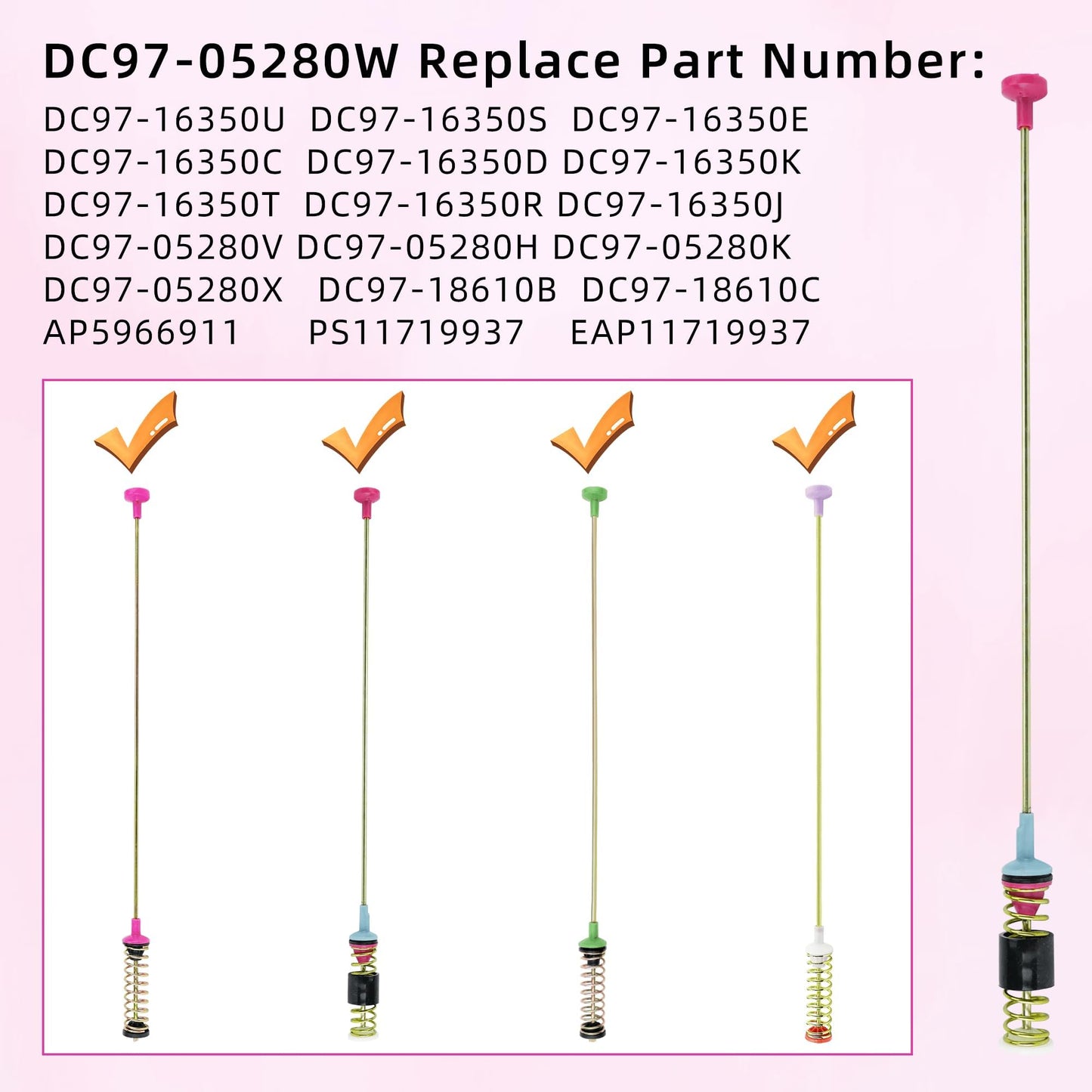 WA50R5200AW/US WA50R5400AV/US Suspension Rods Kits for Samsung Washer WA45T3200AW/A4,Replaces WA45M7050AW/A4 WA45T3400AV/A4 WA45N3050AW/A4 WA50T5300AC