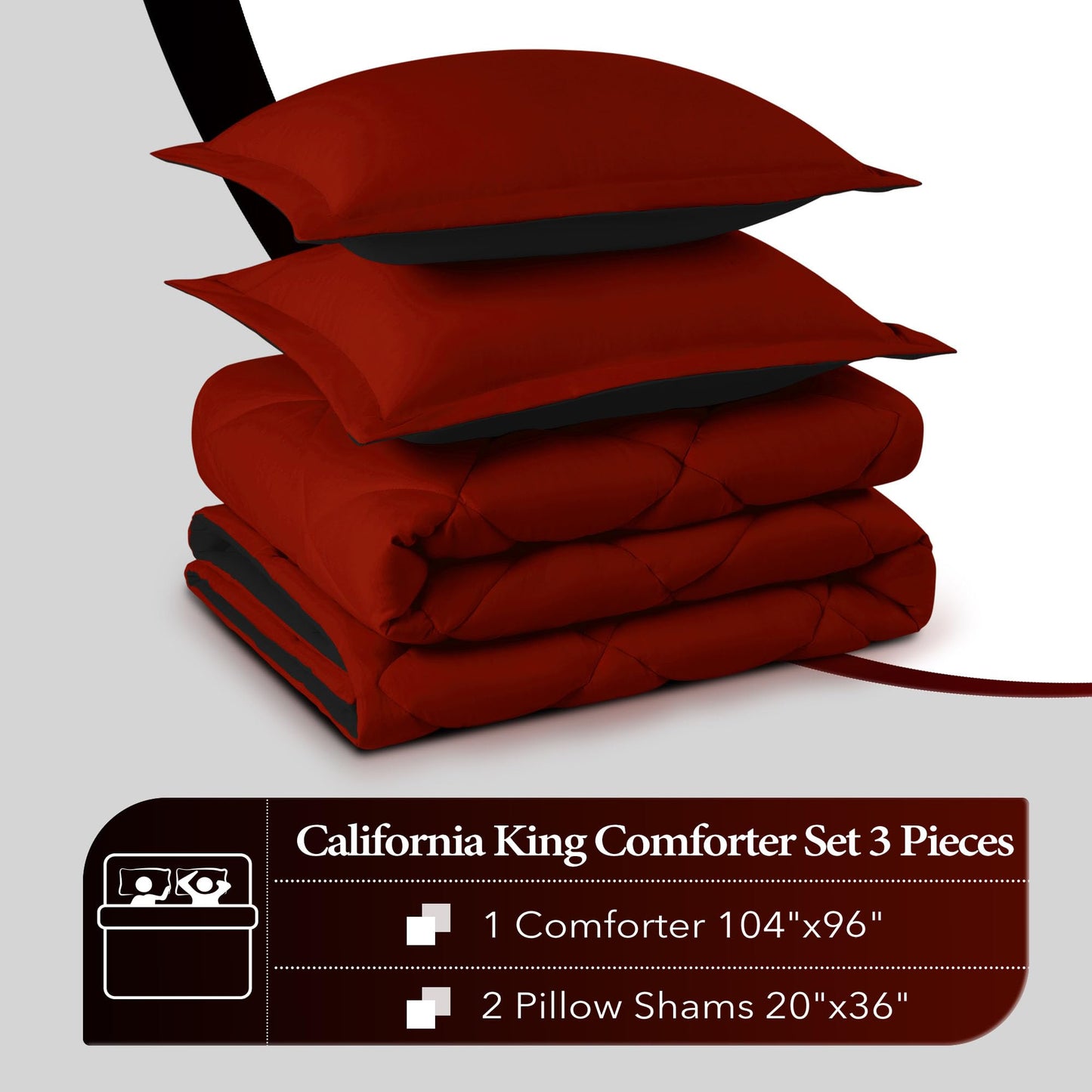 downluxe California King Comforter Set - Red and Black Cal King Comforter Set, Soft Bedding Sets for All Seasons - 3 Pieces - 1 Comforter (104"x96") and 2 Pillow Shams(20"x36")