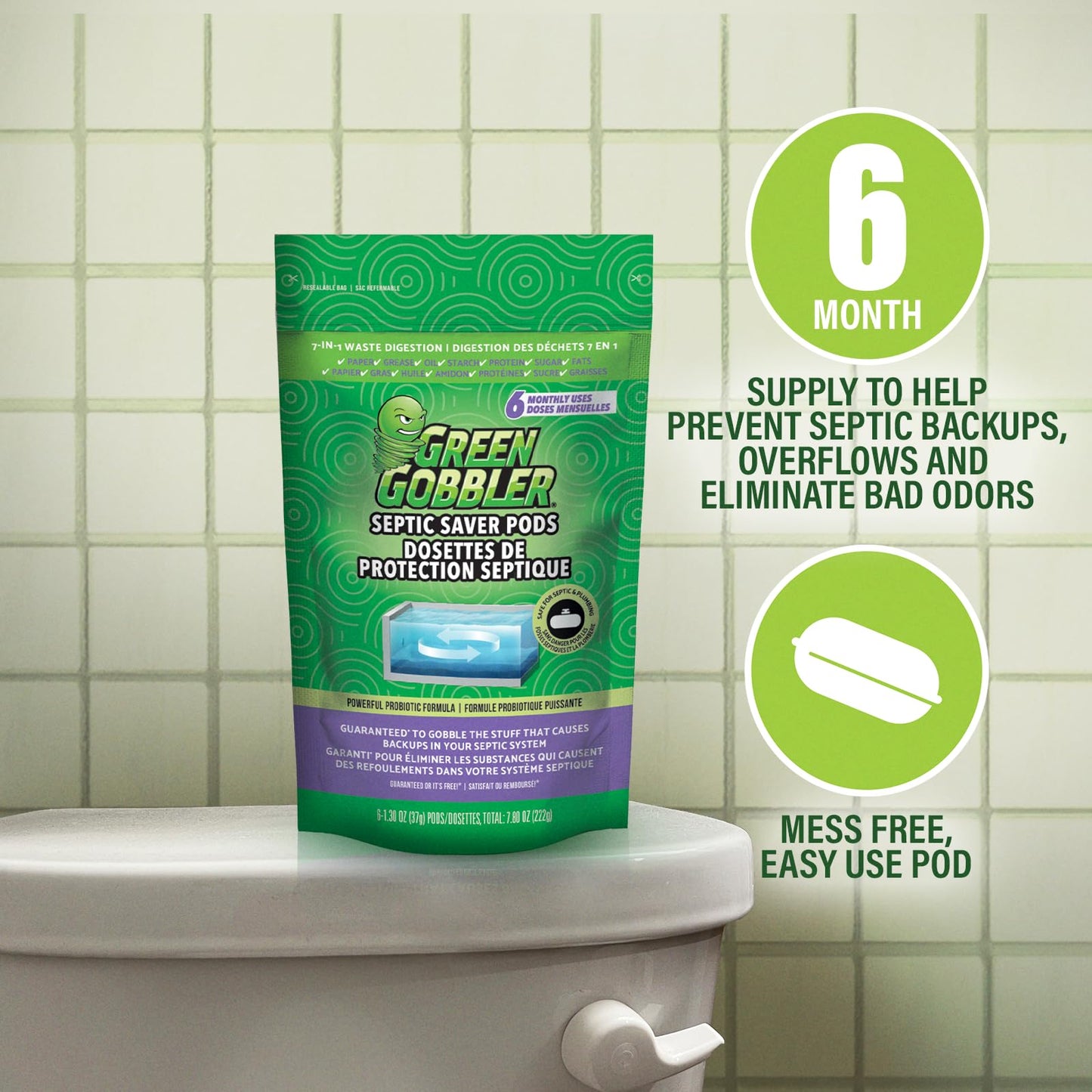 Green Gobbler Septic Tank Treatment Packets, 12 Month Supply - Powerful Natural Bacterial & Enzymes to Prevent Costly Septic Issues, Back-Ups, Foul Odor