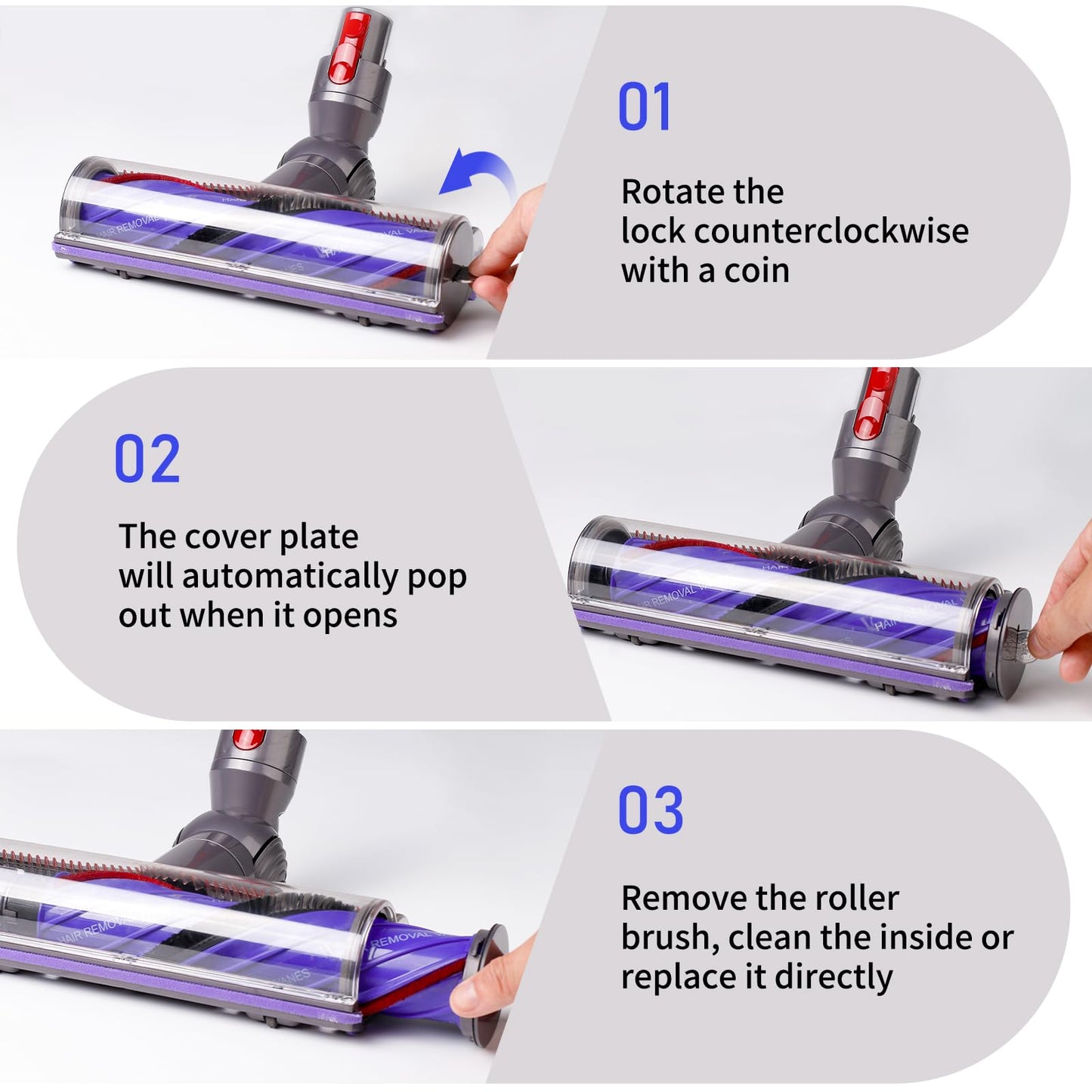 Quick-Release Replacement Vacuum Head Compatible with Dyson V7,V8, V10,V11,V15 Cordless Vacuum Cleaners, Upgrade Anti-Tangle Replacement Head for Carpets Rugs