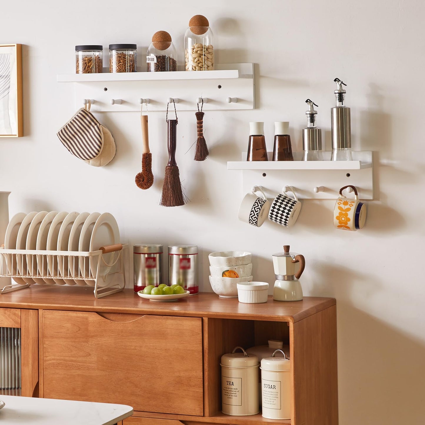 Aibiju Wood Coat Hook with Wall-Mounted Shelf, 23.62in Entryway Wall Hanging Shelf, for Bathroom, Kitchen, Coat Towel Key Organizer White YD-WS0260W