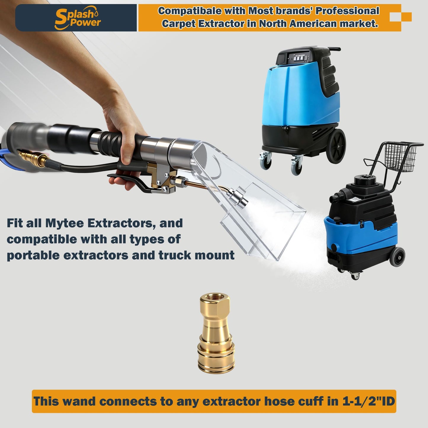 SplashPower Upholstery Extractor Tool with Clear Head, Carpet Extractor Wand for Auto Detailing & Upholstery Cleaning, High Pressure Hand Wand Compatible with Mytee & Portable Extractors