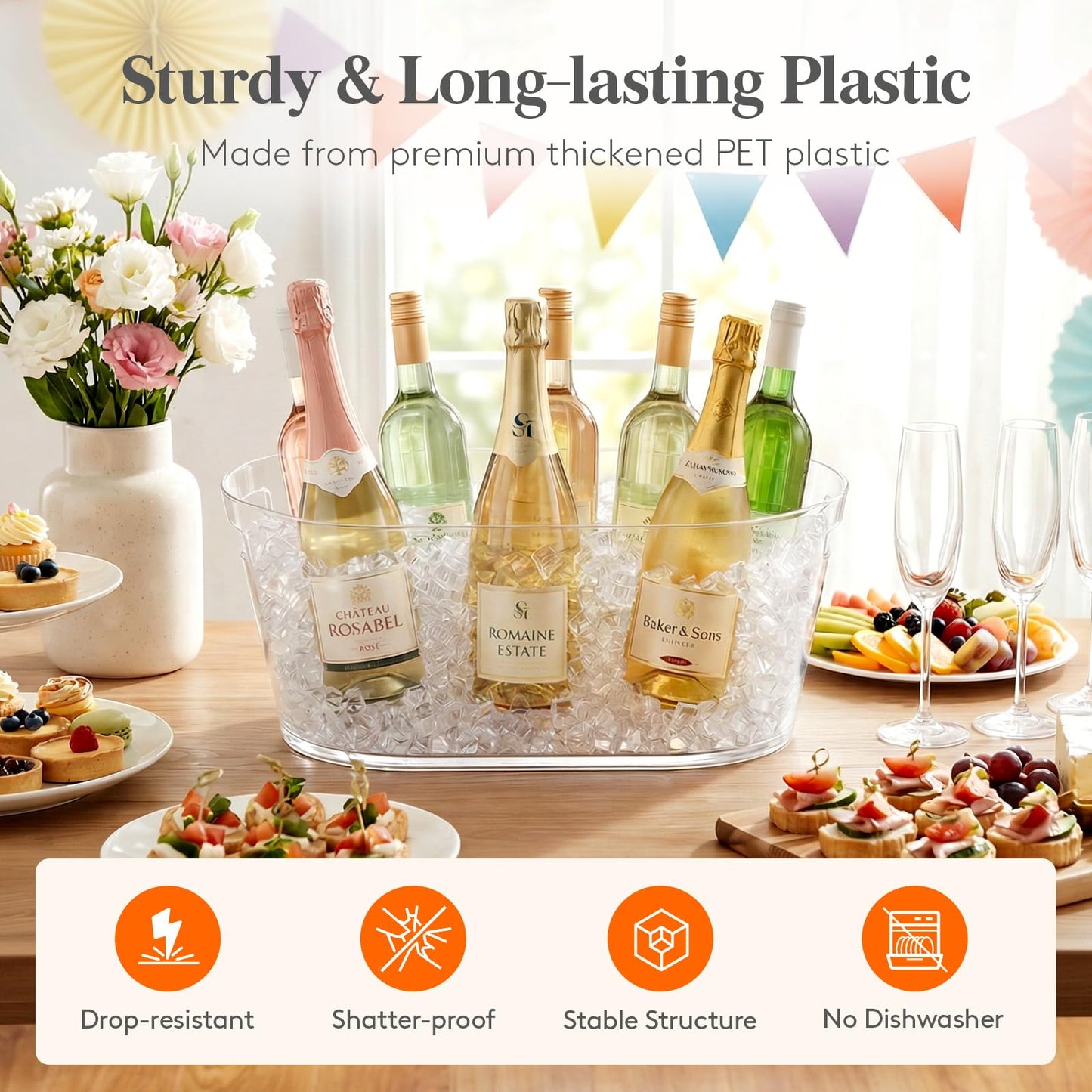 Lifewit 11.5L Ice Bucket for Parties, Large Plastic Drink Cooler for Champagne Wine, Beer, Clear Beverage Tub for Mimosa & Cocktail Bar, Portable Chiller for Party Hosting & Serving