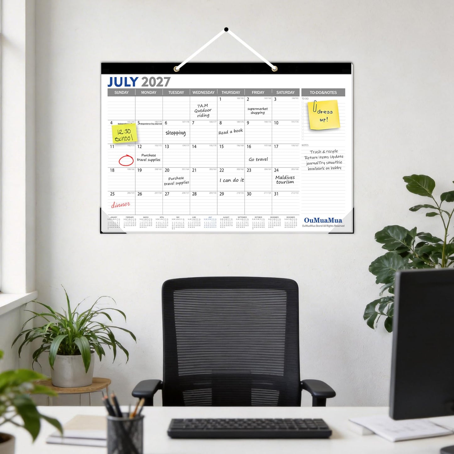 OuMuaMua Extra Large Desk Calendar 2026-2027, 20"x 30" Jumbo Desktop Wall Calendar from Jun. 2026 through Dec. 2027, 19-Month Paper Hanging Planner with Julian Date To-do & Notes, Corner Protectors for School Home Office