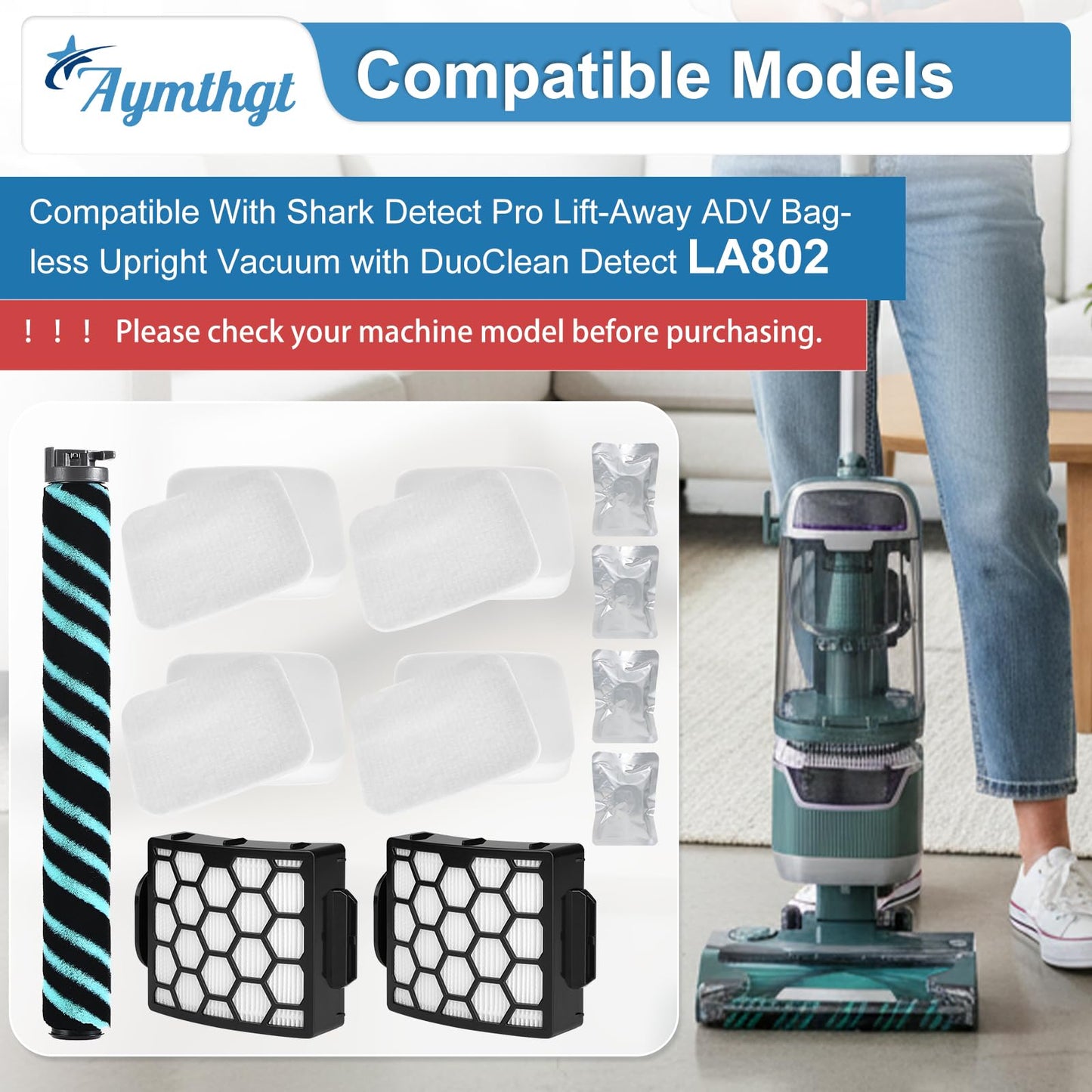 Aymthgt LA802 Brush Roller and Filter Set for shark LA802 Detect Pro Lift-Away Duo Clean Vacuum, 1 Brush Roller + 2 Filter + 4 Foam Felt Filters + 4 Odor Neutralizer Cartridges, Parts XFFK320 XHF320