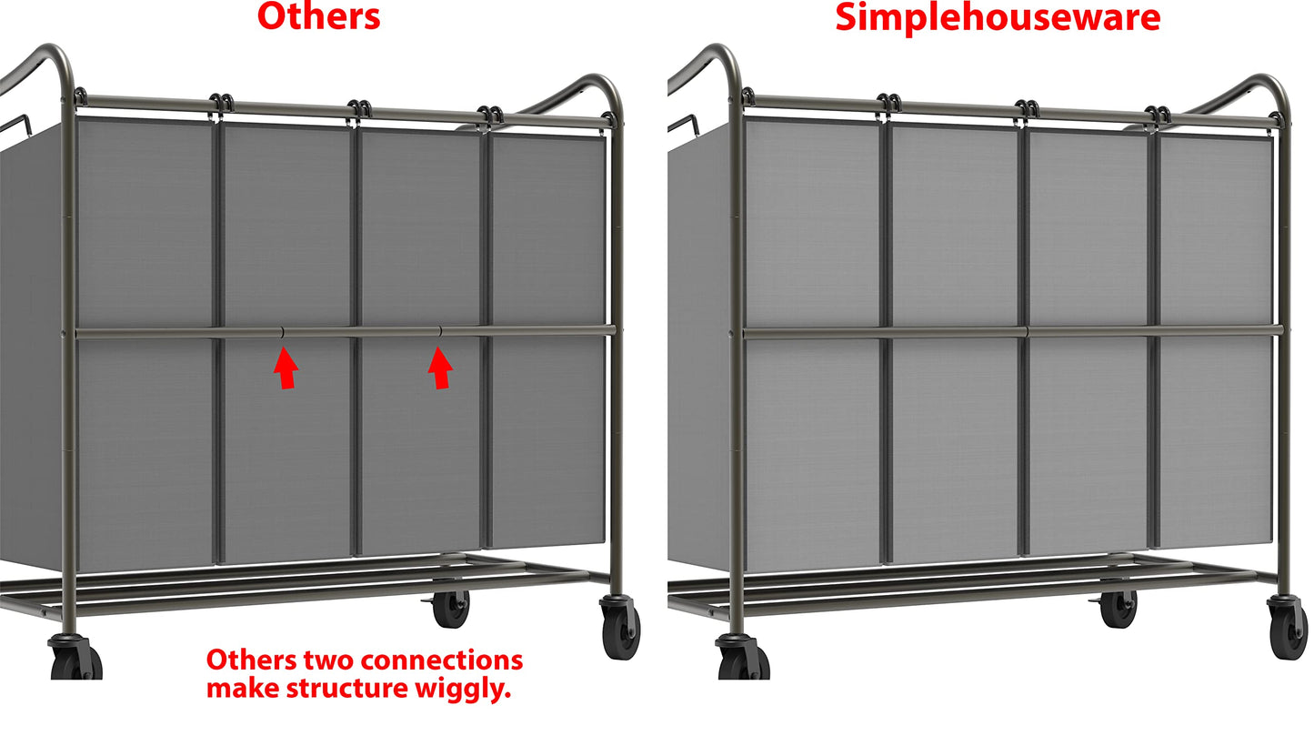 Simple Houseware 4-Bag Heavy Duty Laundry Sorter Rolling Cart, Dark Grey
