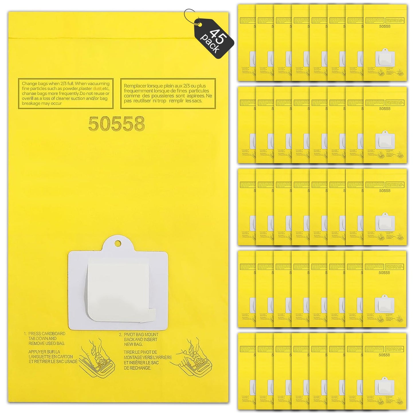 BEBEMOR 45 Pack Replacement Vacuum Bags - Compatible with Kenmore Canister Type C/Q 5055, 50555, 50557, 50558, and Panasonic Type C-5 C-18 - Premium Canister Vacuum Bags (45PCS)