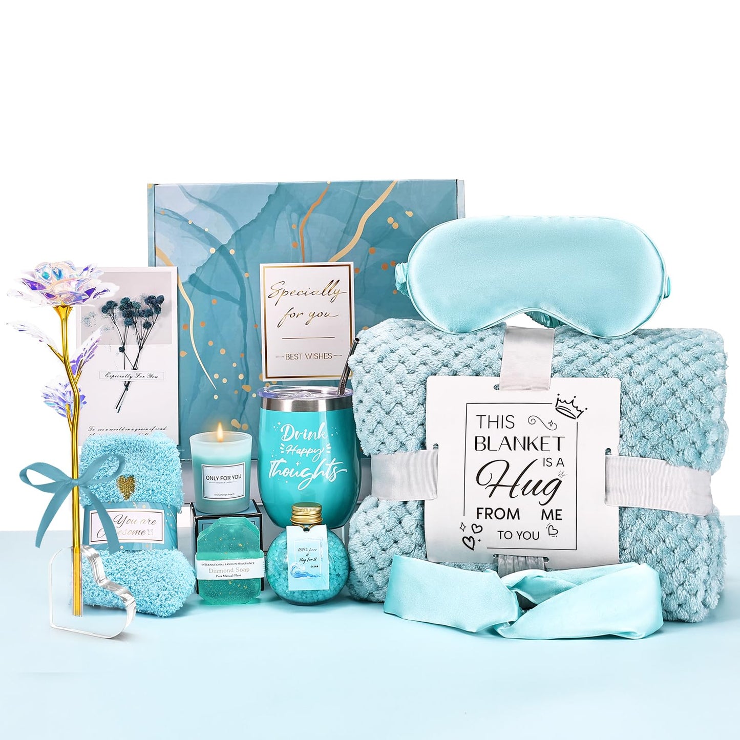 Mothers Day Birthday Gifts for Women Self Care Gift Get Well Soon Gifts, Rose Relaxing SPA Gift Basket Care Package, Luxury Flannel Blanket Mother's Day Gift for Mom Her Wife Grandma Daughter Friend