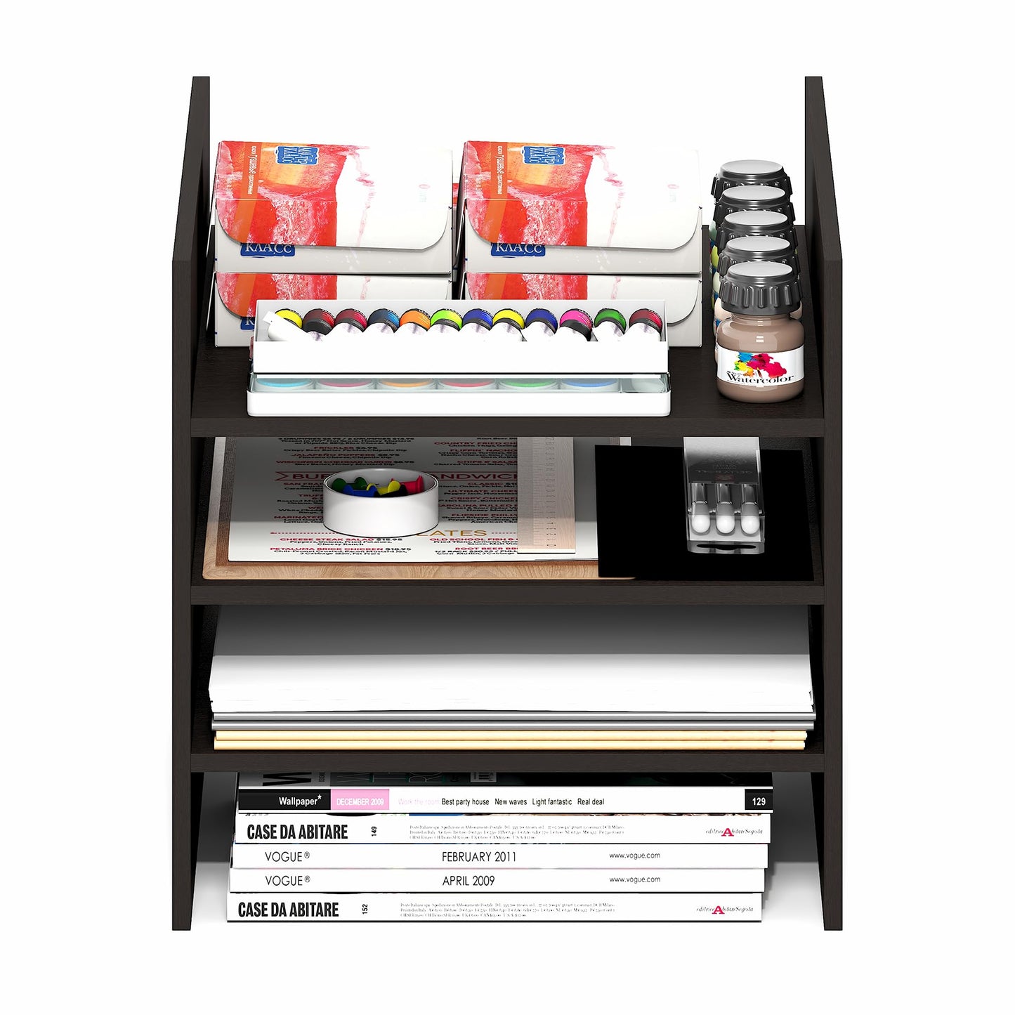 Furinno Cubicle Cube Insert, 3-Shelf Cube Organizer, 3-Tier Shelf Accessory, Fits into Furinno Triple Thick Cubes, IKEA Kallax, for Organizers and Storage, Black Dark Oak
