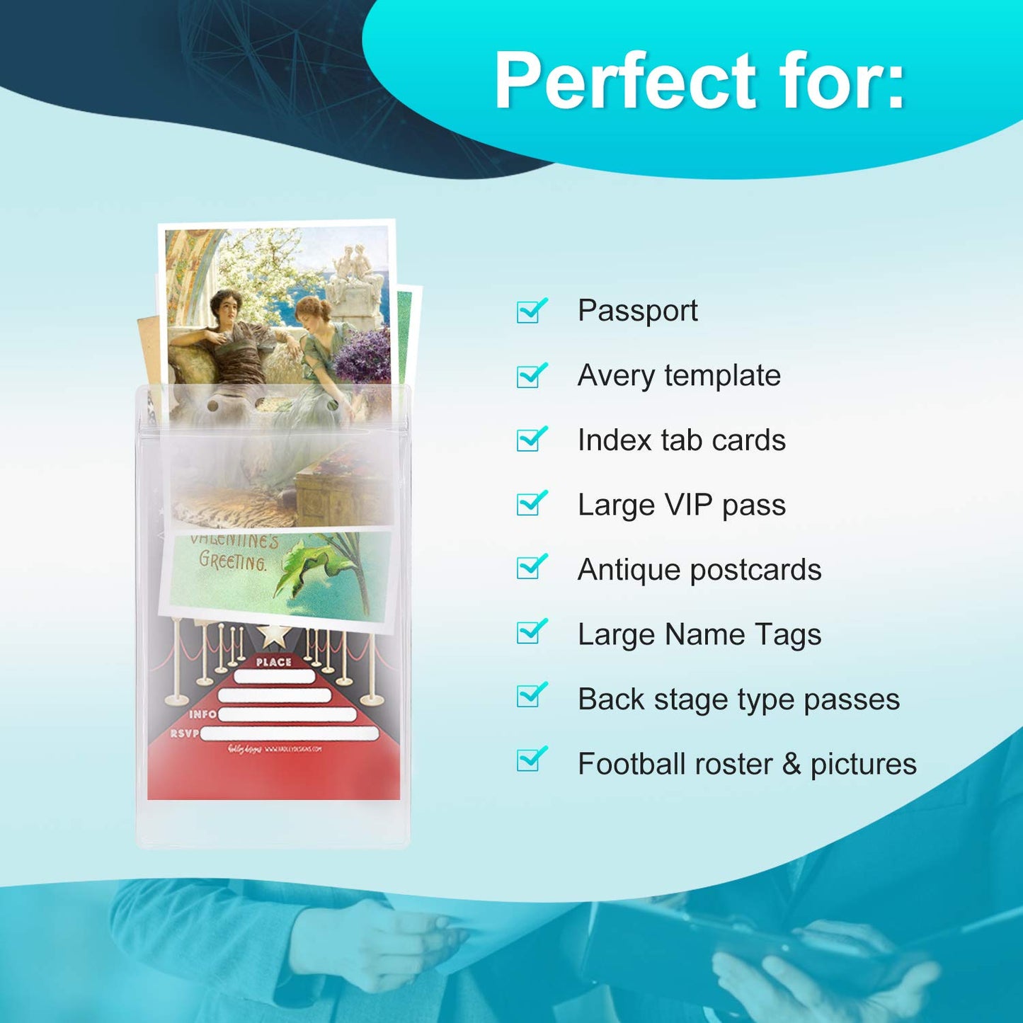 Fushing Pack of 50 Clear Plastic Vertical Badge Holders, Name Tag Holders, Card Holders (XXL)
