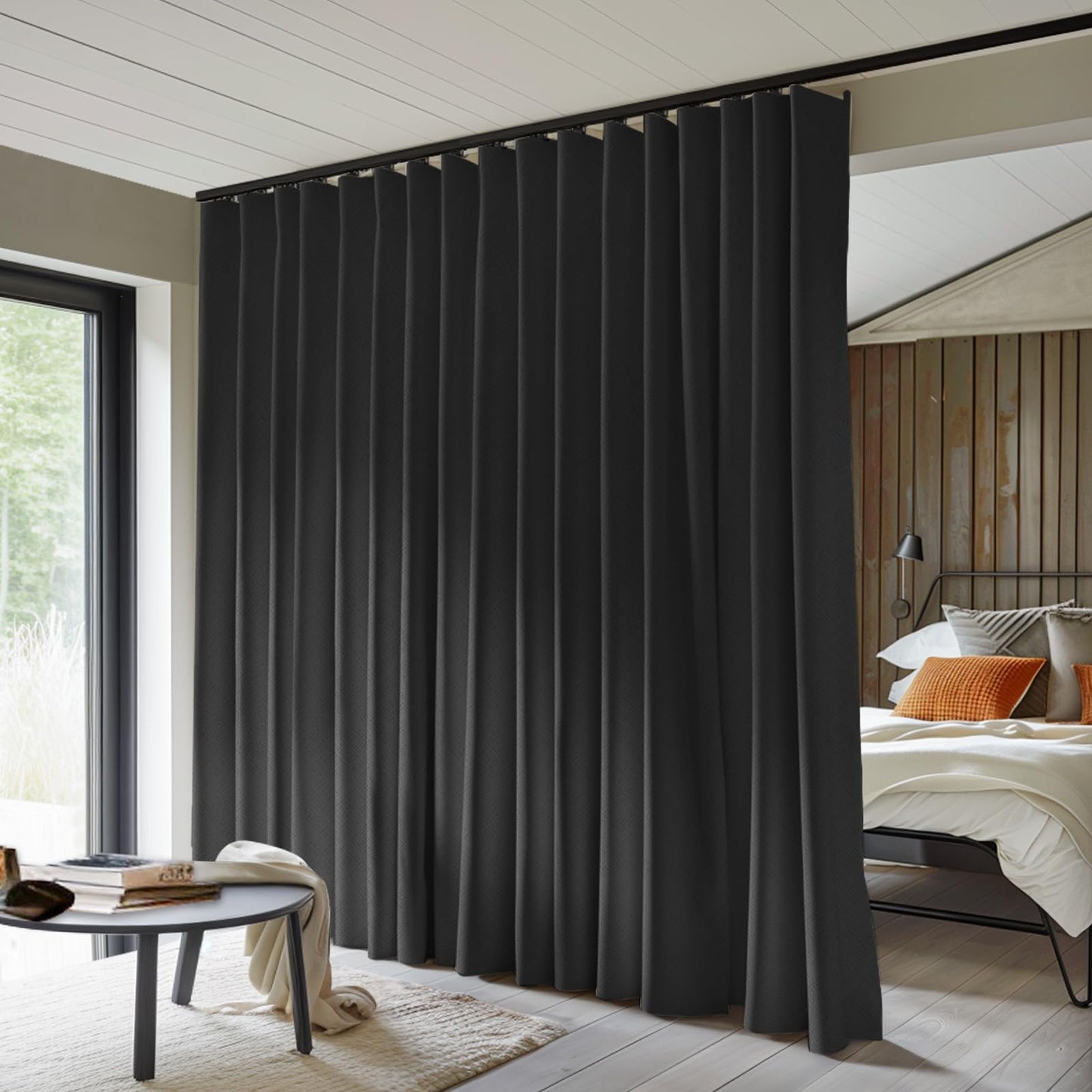 MaKefeile Room Divider Curtains Total Blackout Privacy Curtain Panel Room Thermal Insulated Noise Reduction Curtains for Bedroom Window Living Room Ceiling Track Curtain W 8.3 ft × H 8 ft Black