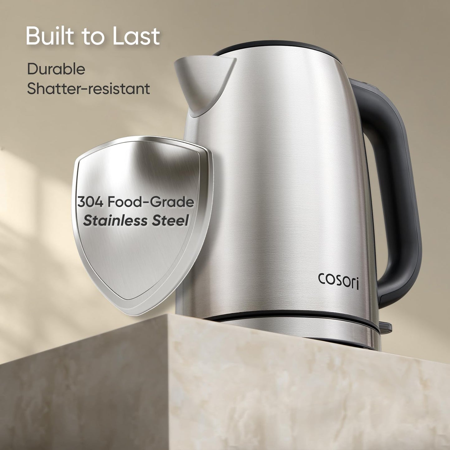 Cosori Electric Kettle, Plastic-Free Interior, Easy to Clean, Automatic Shut Off & Boil-Dry Protection, Stainless Steel Tea Kettle, Hot Water Boiler & Heater, 1.7L, 1500W