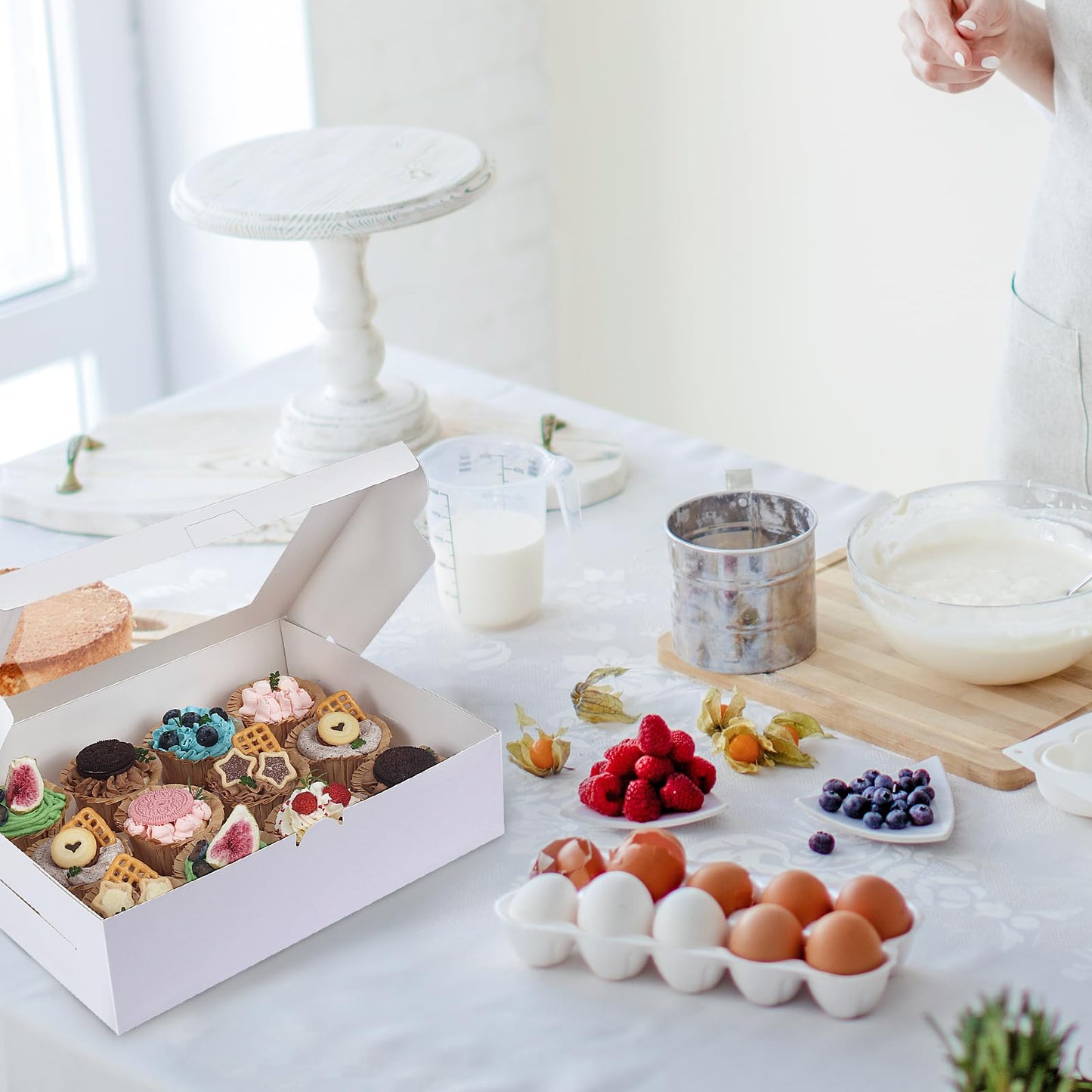 Moretoes 60PCS Cupcake Boxes with Window,Hold 12 Count Graduation Cupcake Containers for Grad Party Dessert Packaging (White)