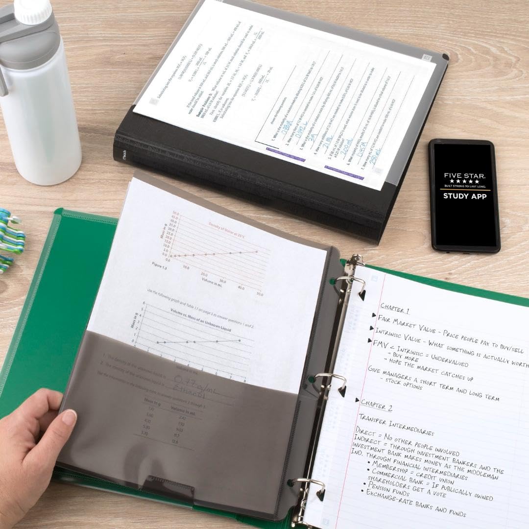 Five Star 3-Ring Binder + Study App, 6 Pack, 1 Inch Binder with D Rings and Customizable Clear View Cover, 225 Sheet Capacity, Assorted Colors (261440-23)