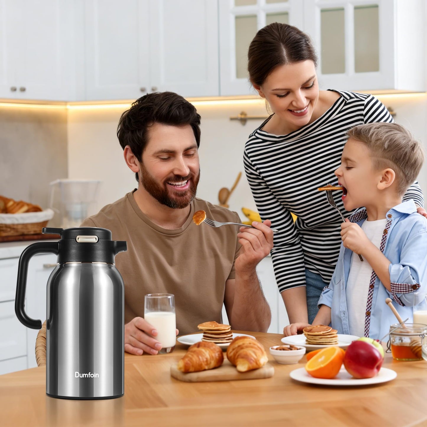 68 Oz Thermal Coffee Carafe, Stainless Steel Insulated Vacuum Coffee Carafes For Keeping Hot Liquid Thermal Pot Creamer Pitcher Dispenser(Silver/Silver)