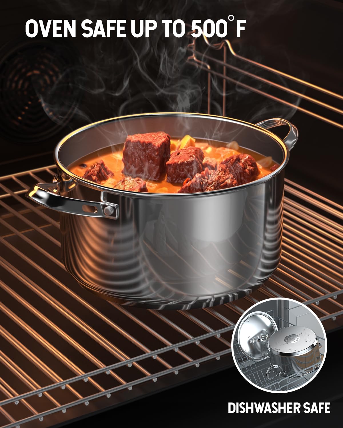 Cooks Standard Classic Stainless Steel Stock Pot with Lid, Large Cooking Pot for Pasta, Soup, Spaghetti, Oven Safe, Dishwasher Safe, Induction Compatible Cookware, 6-Quart