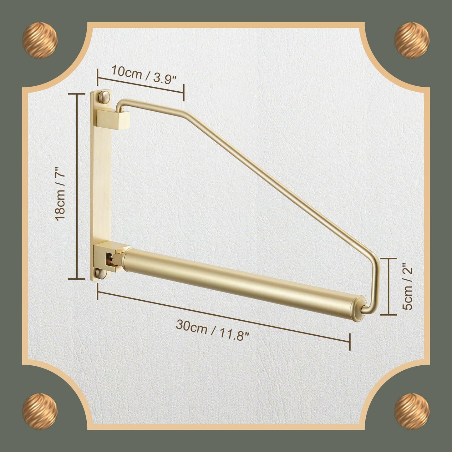 NEWRAIN Folding Wall Mounted Clothes Hanger Rack Clothes Hook Solid Brass with Swing Arm Holder Clothing Hanging System Closet Storage Organizer Heavy Duty Drying Rack Wall Mount,Brushed Gold
