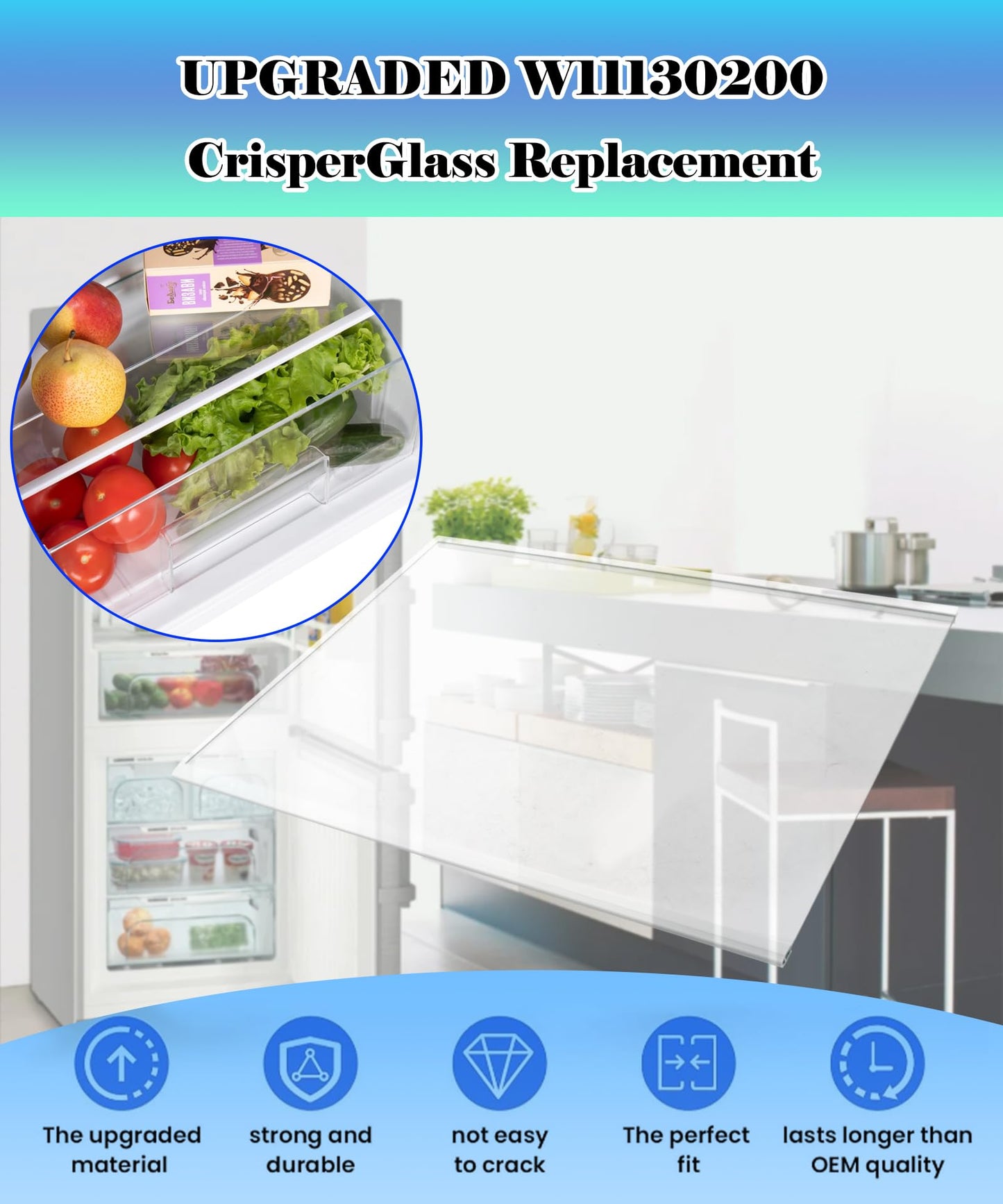 W11130200 WRS571CIHZ04 Freezer Glass Shelf 17.5" X 13" Replacement Compatible with Whirlpool Freezer Shelf Replacement Refrigerator Glass Freezer Shelves Parts WRS571CIDM00,WRS571CIHZ00,WRS571CIHW04