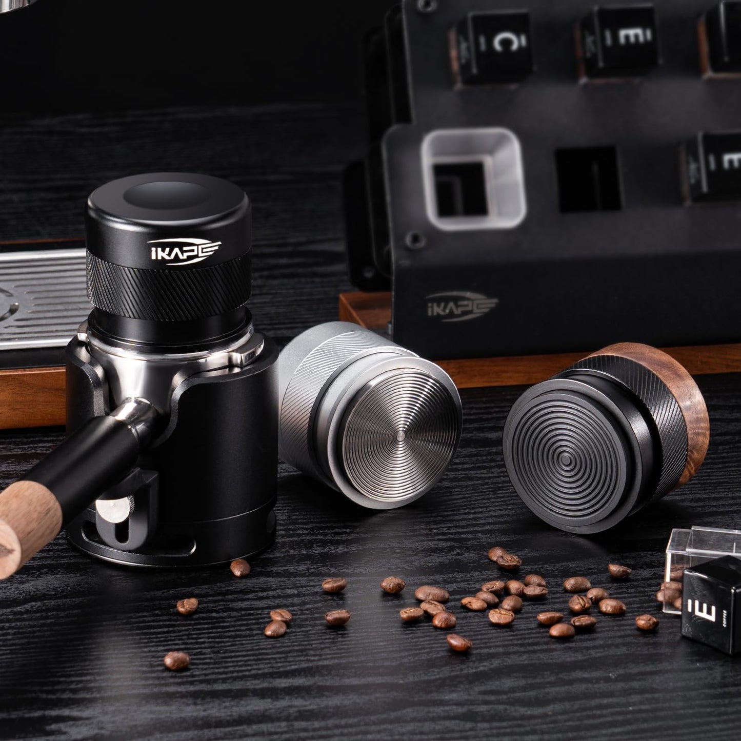 IKAPE 58mm Espresso Tamper, Premium Barista Coffee Calibrated Tamper with Spring Loaded, 100% Stainless Steel Tamper Compatible with All 58MM Bottomless Portafilter (Black)