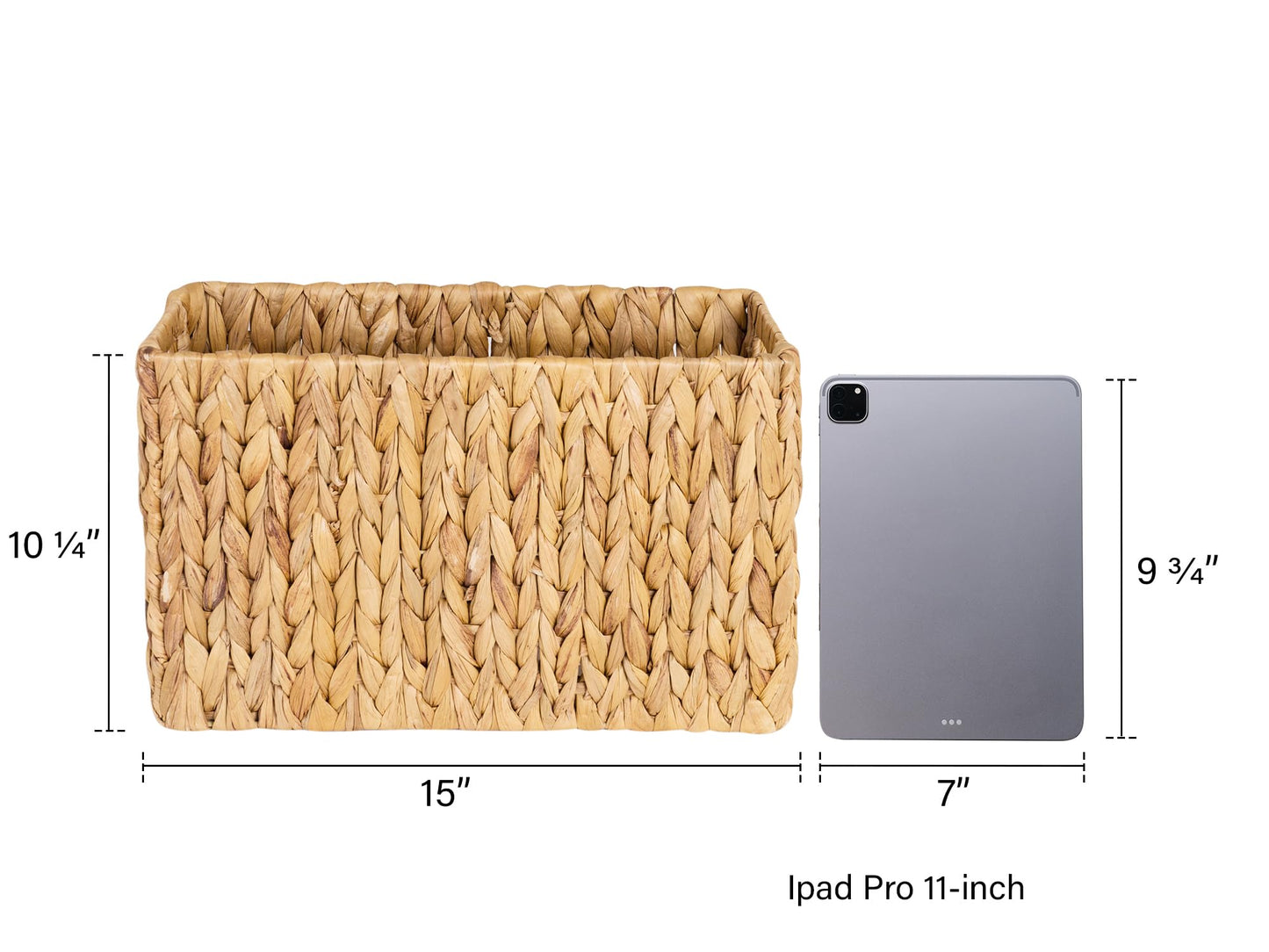 StorageWorks Hand-Woven Magazine Holder, Magazine Wicker Basket for Bathroom, Office, Rattan Magazine Holder, Natural Water Hyacinth, 1 Pack