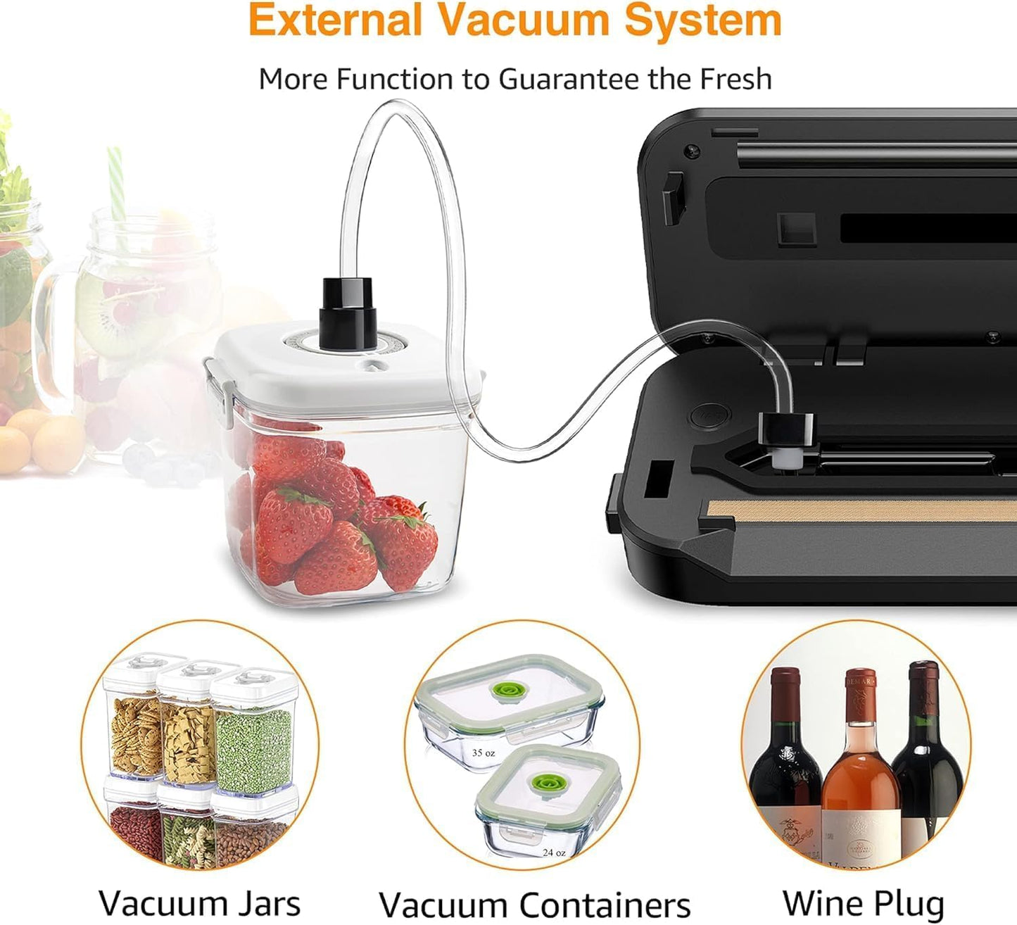 MegaWise Vacuum Sealer Machine, 80kPa Powerful Suction, One-Touch Automatic Food Sealer with Built-in Cutter & Bags Included, Dry Moist Modes for All Saving needs