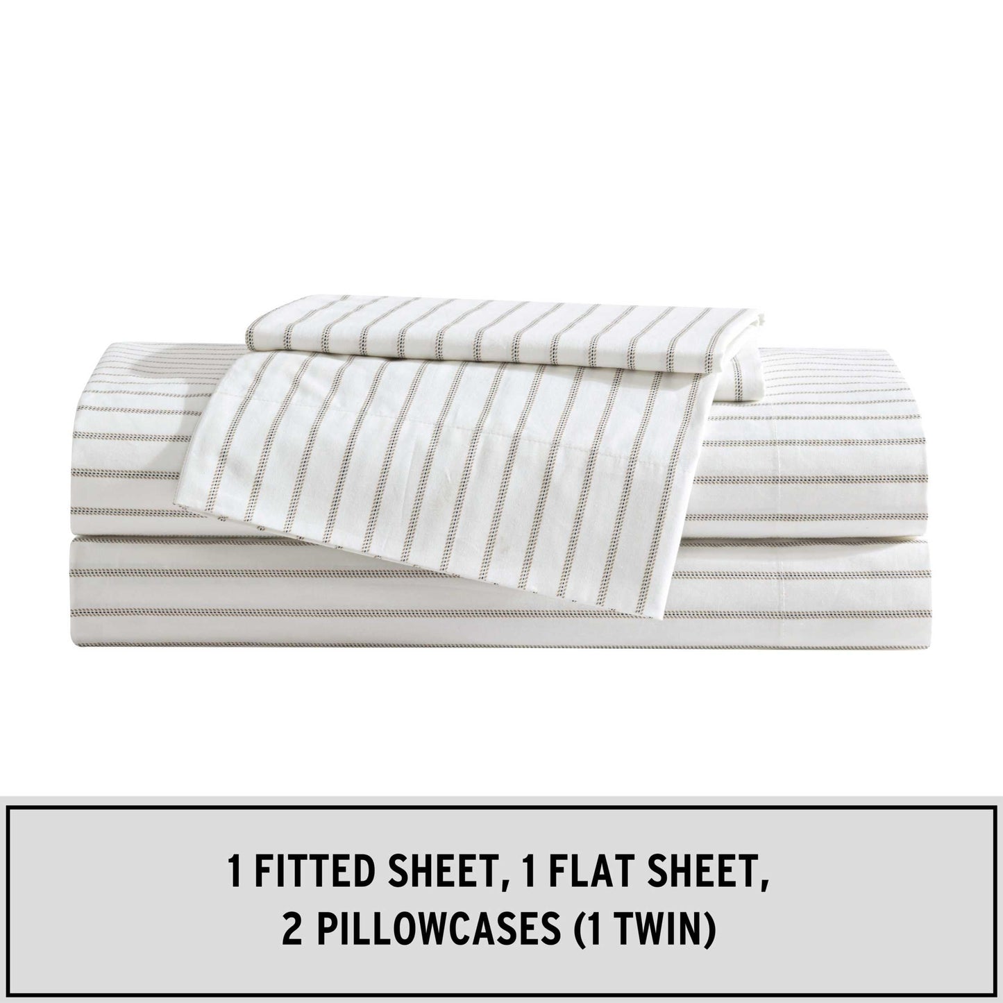 Eddie Bauer - King Sheet Set, Cotton Percale Bedding Set, Super Soft and Bedding Set, Oeko-Tex Certified (Essential Stripe Beige, King)