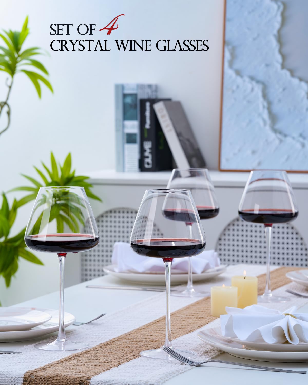 iridisenti Hand-Blown 23.5OZ Crystal Wine Glasses Set of 4 for Pinot Noir, Burgundy, Bordeaux, Large Lead-Free Crystal Glasses with Unique Bottom Design for Red, White Wine, Big Oversized Glasses