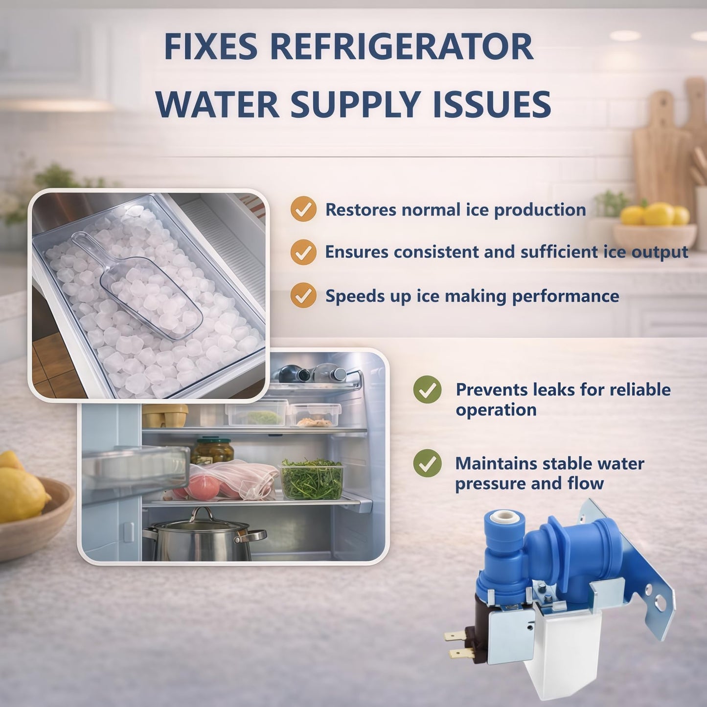 WR57X26303 Refrigerator Water Inlet Valve Compatible with GE Refrigerators, Fits CFE26KP2NBS1 GFE24JSKFFSS GYE18JMLAFES, Replace 4468552 AP6035589 PS11767935, Fixes Ice Maker & Water Dispenser Issues