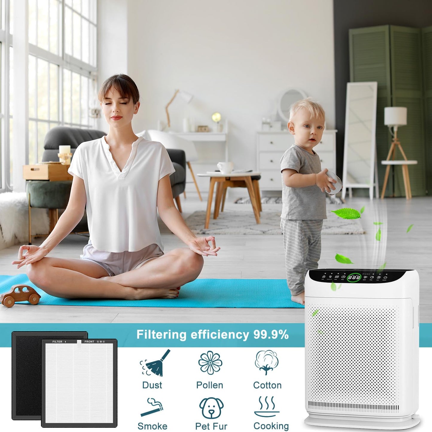 Slirceods ZX001 HEPA Filter Replacement Compatible with AnEgoe ZX001 Air Purifier,3-in-1,H13 Activated Carbon Filter-4pack